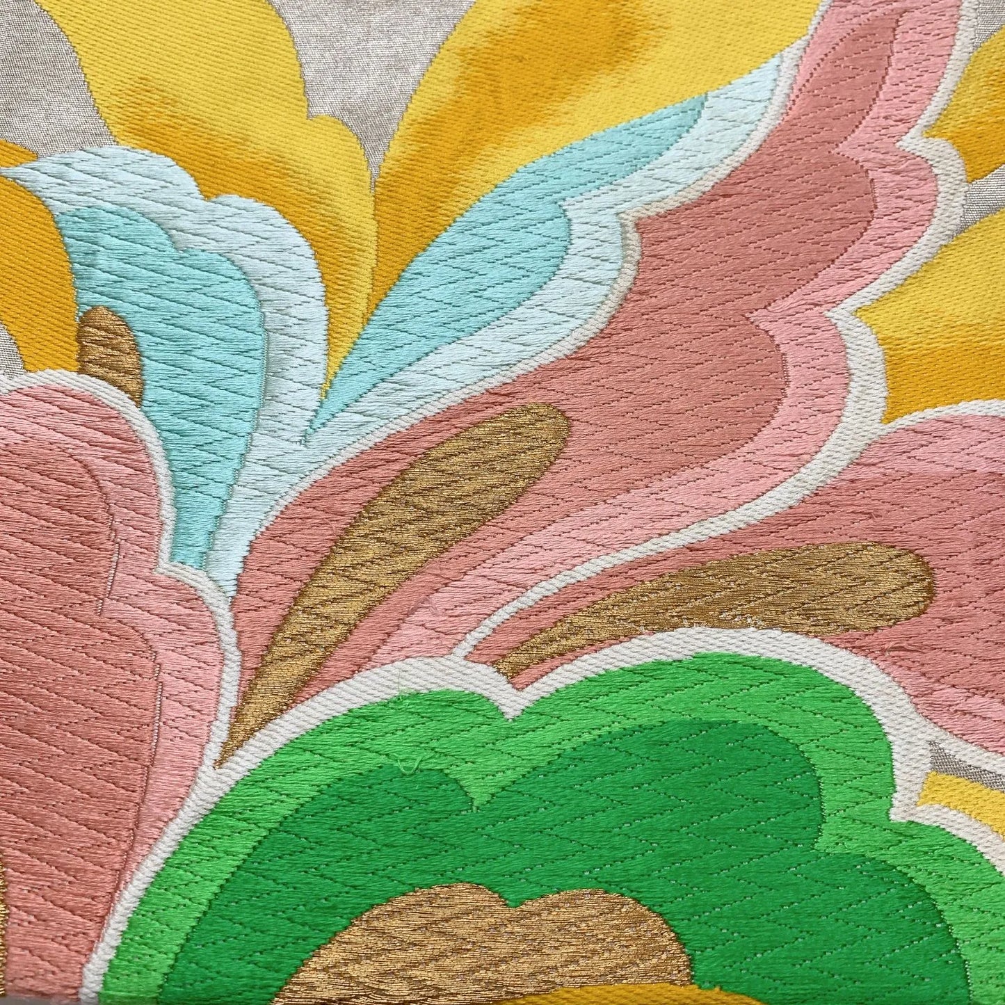 6879# Japanese Vintage Fukuro Obi Belt Kimono Fabric Silk Traditional Embroidery