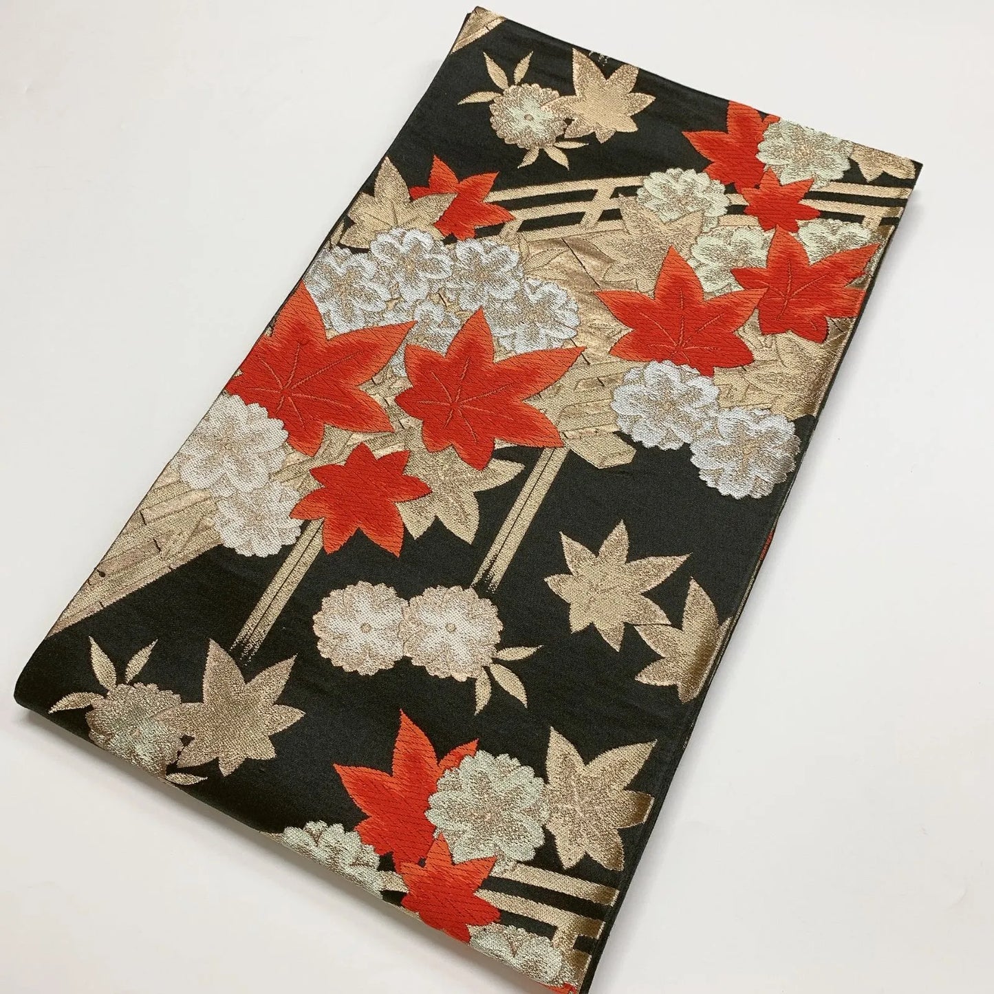 6885# Japanese Vintage Fukuro Obi Belt Kimono Fabric Silk Traditional Black
