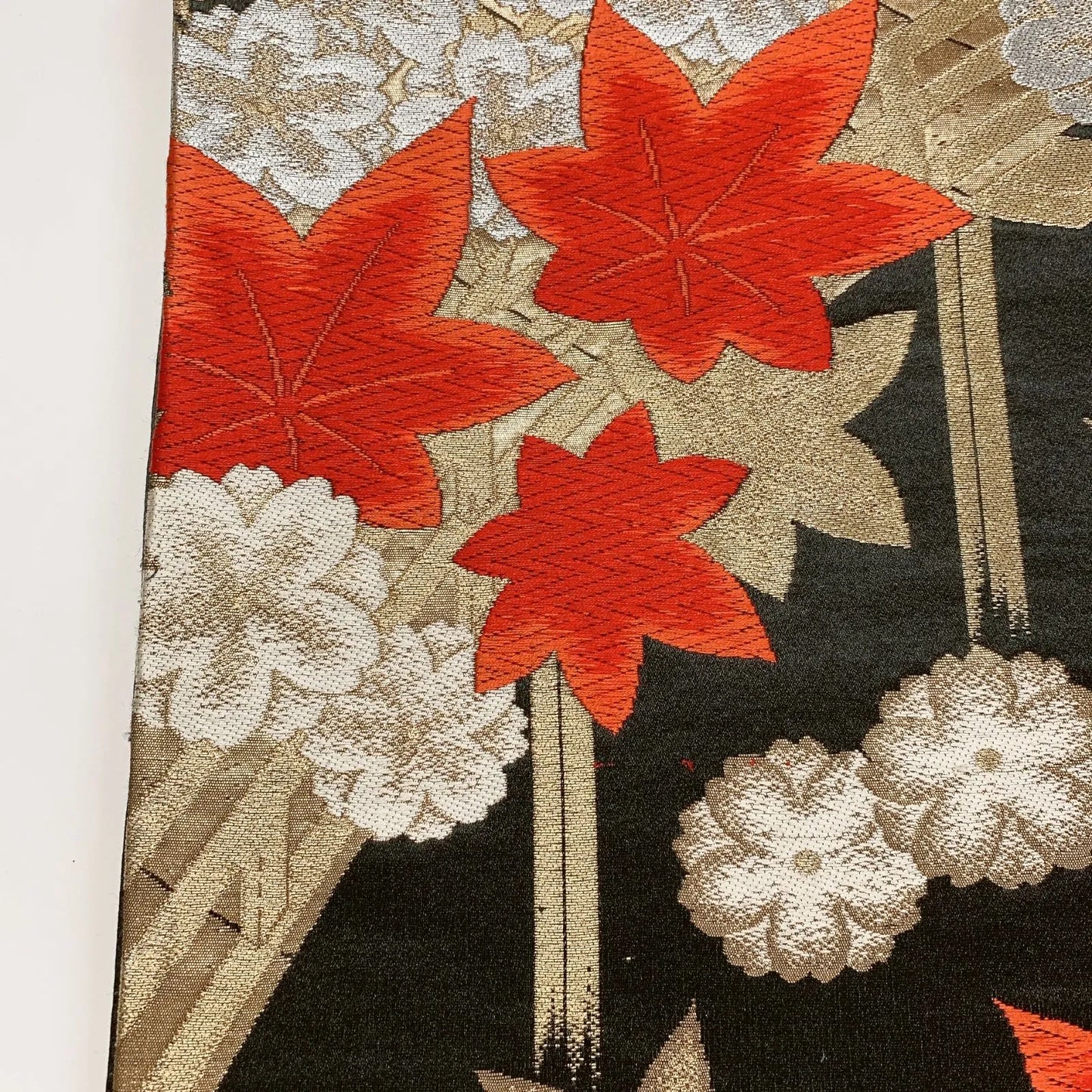 6885# Japanese Vintage Fukuro Obi Belt Kimono Fabric Silk Traditional Black