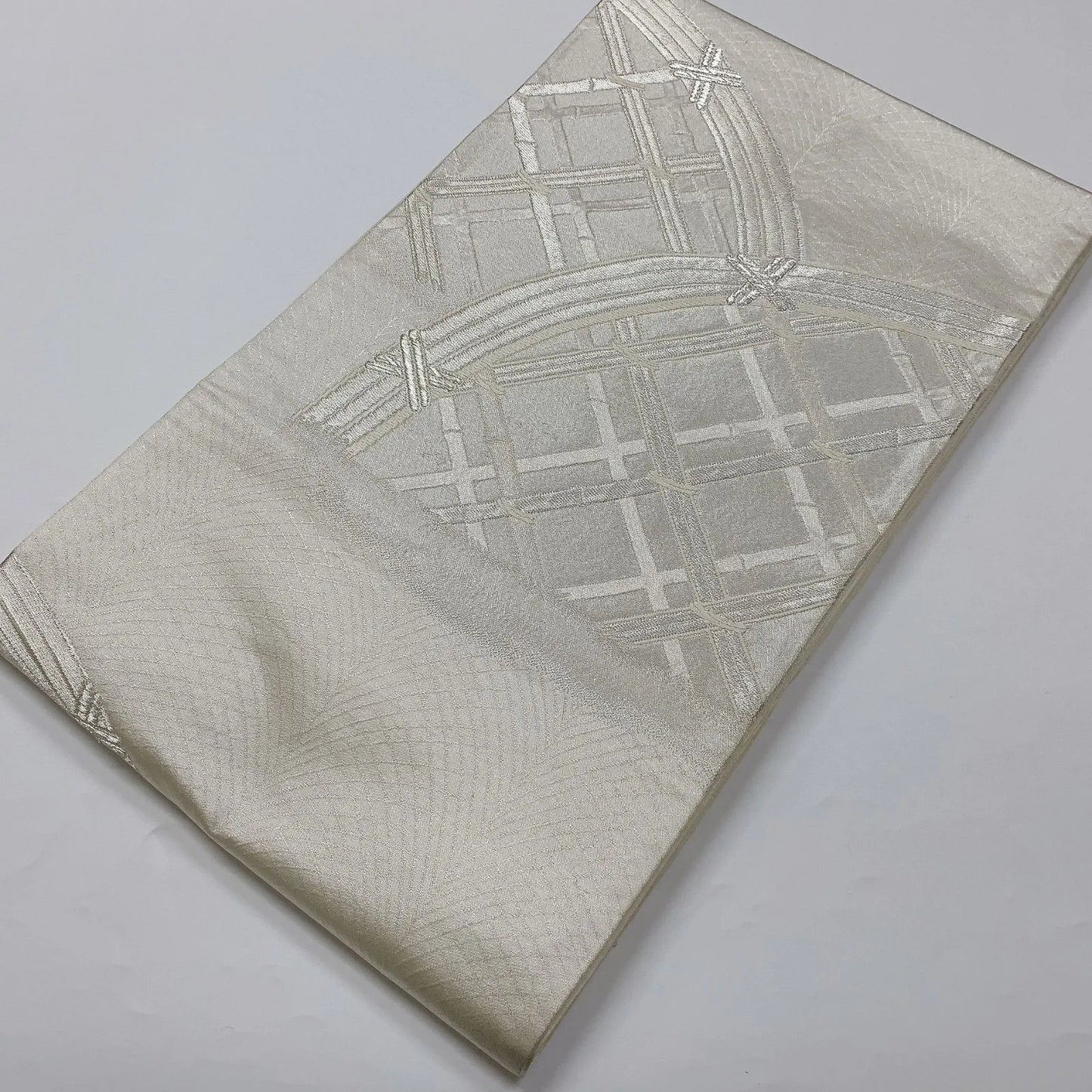 6894# Japanese Vintage Fukuro Obi Belt Kimono Fabric Silk Traditional Silver