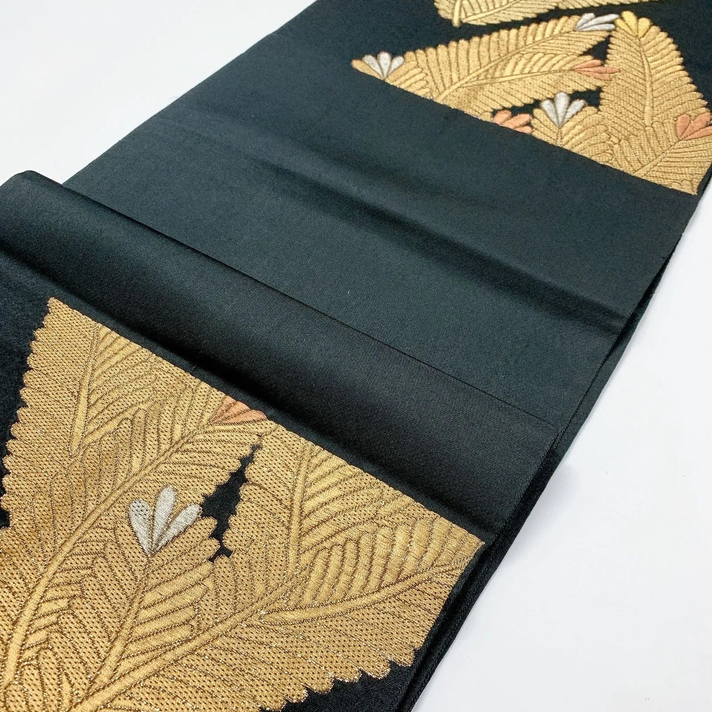 6914# Japanese Vintage Fukuro Obi Belt Kimono Fabric Silk Traditional Black