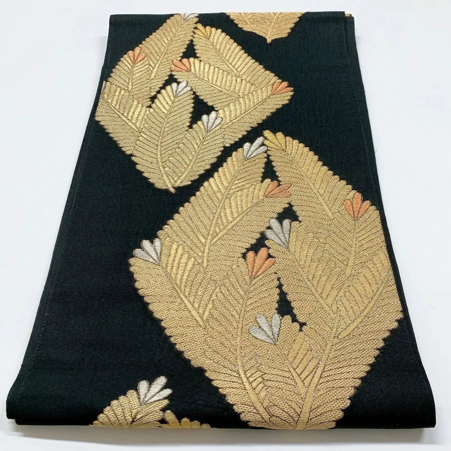 6914# Japanese Vintage Fukuro Obi Belt Kimono Fabric Silk Traditional Black