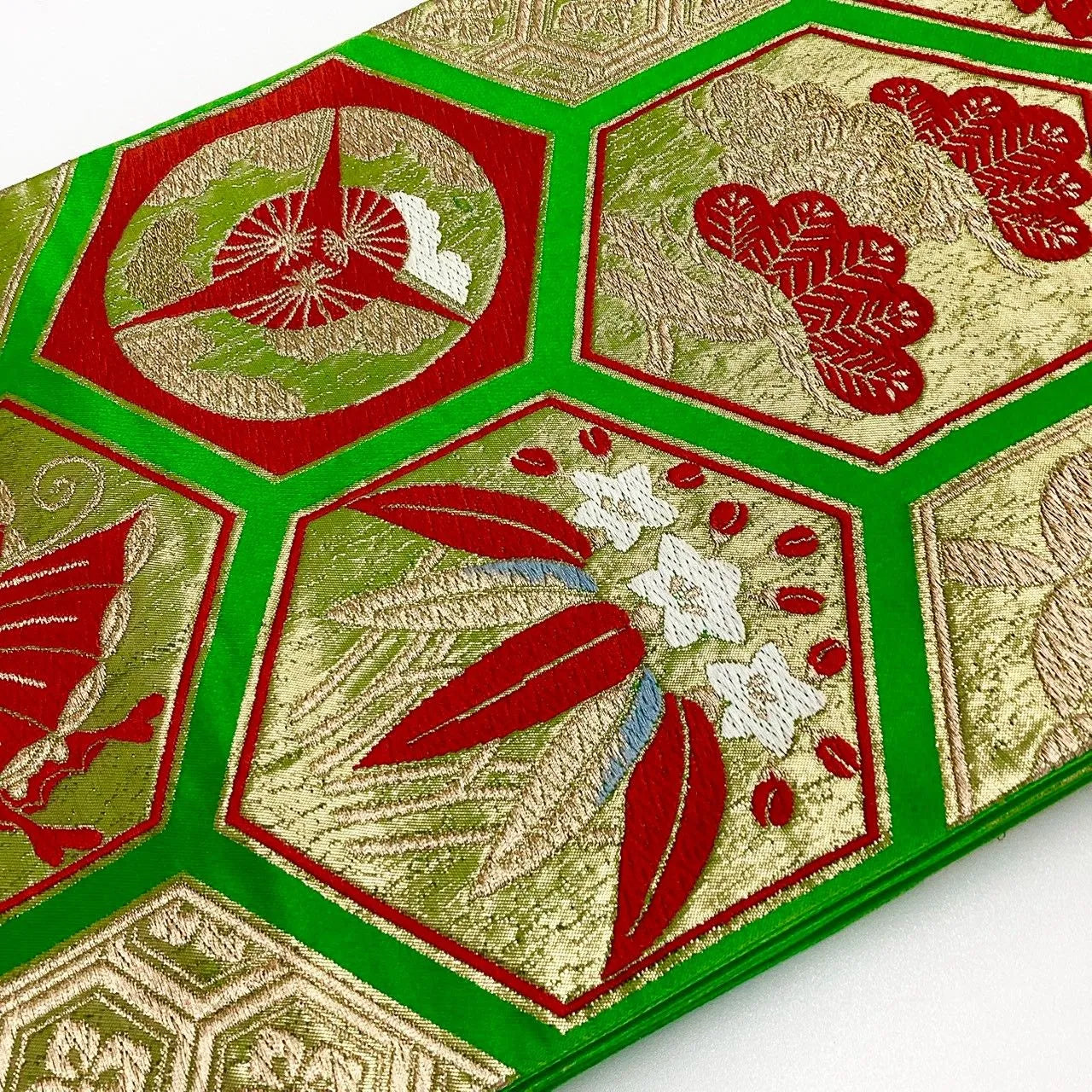 7011# Japanese Vintage Fukuro Obi Belt Kimono Fabric Silk Traditional