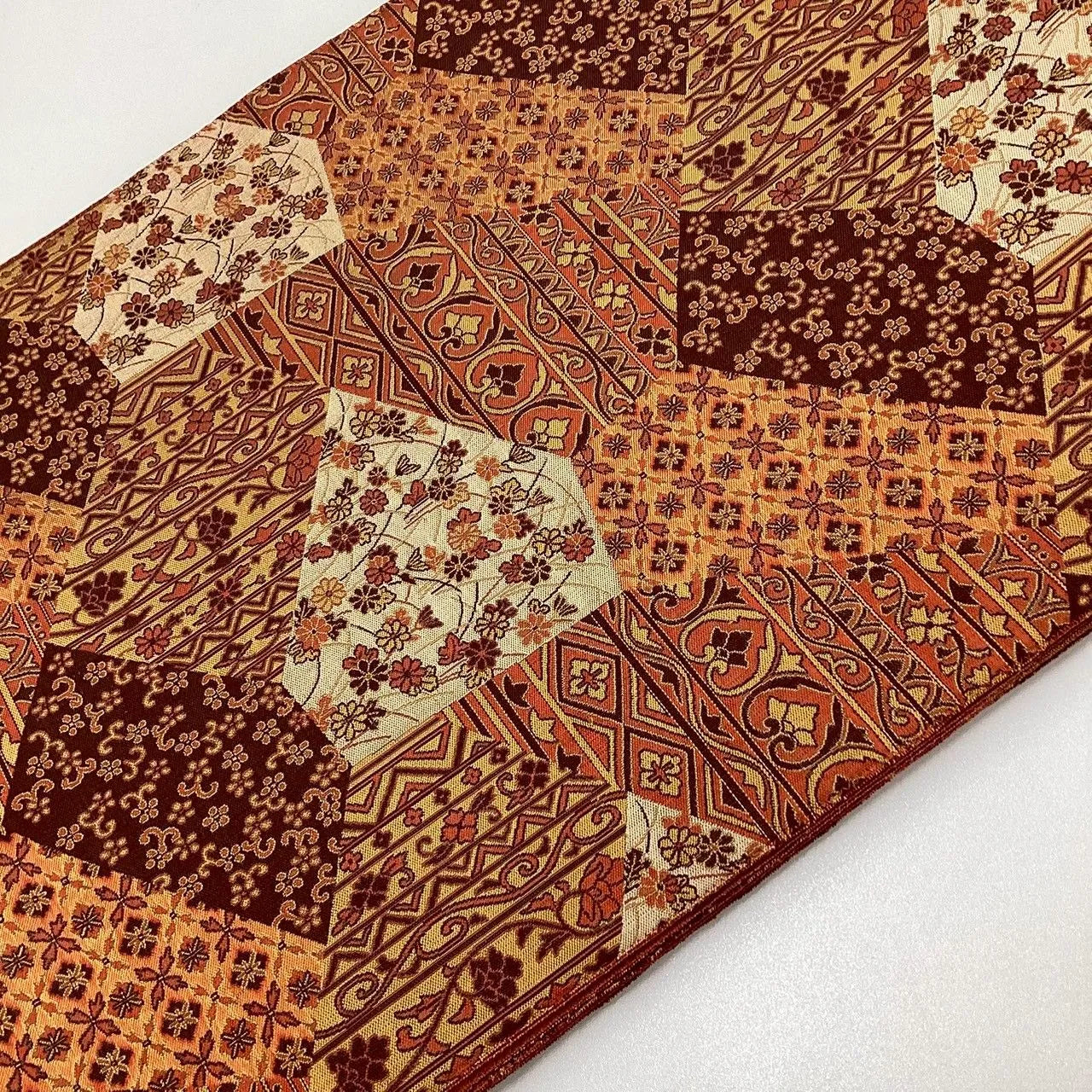 7050# Japanese Vintage Fukuro Obi Belt Kimono Fabric Silk All-over pattern　