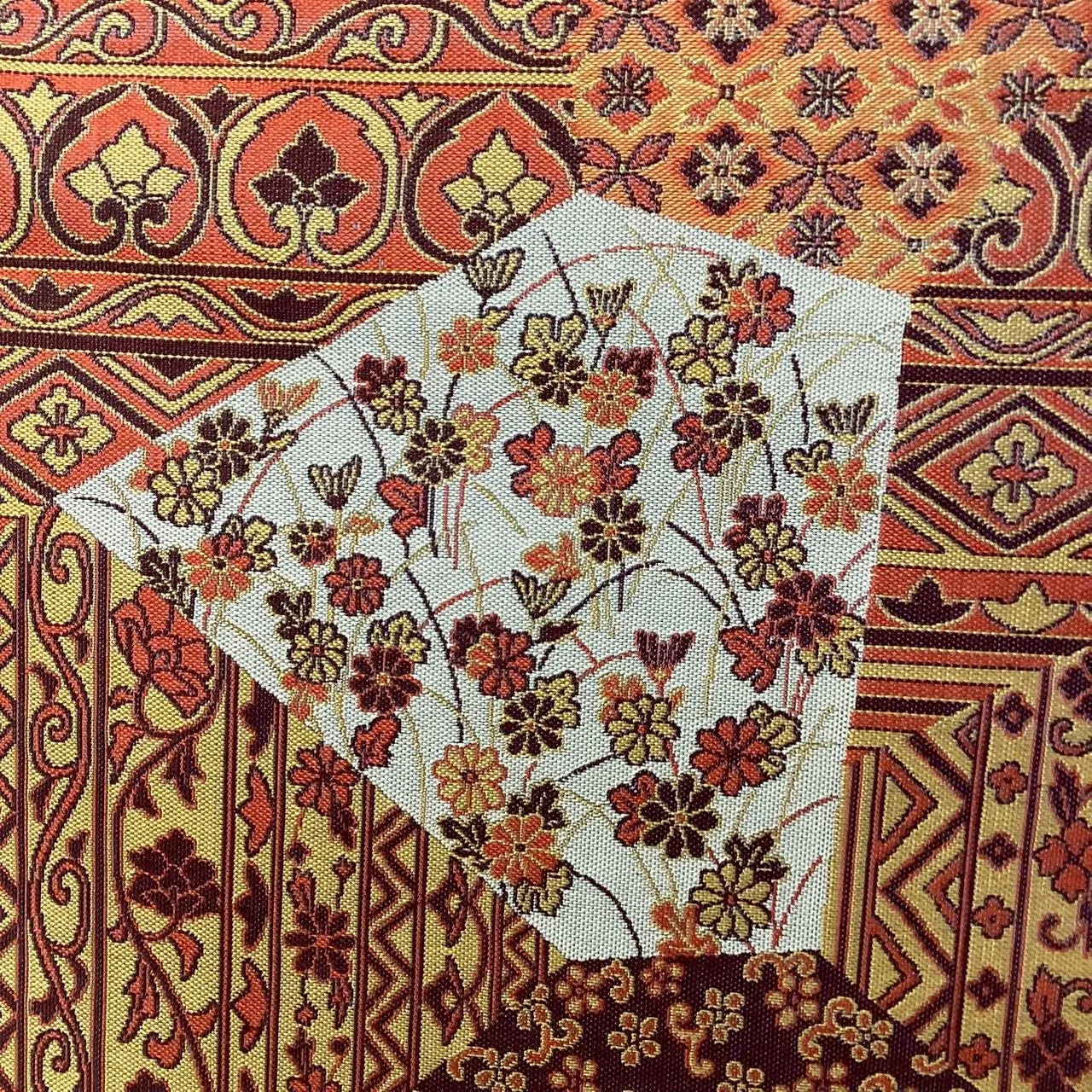 7050# Japanese Vintage Fukuro Obi Belt Kimono Fabric Silk All-over pattern　