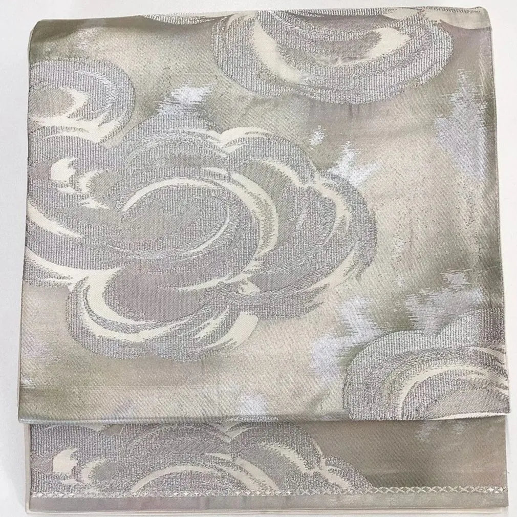 7040# Japanese Vintage Fukuro Obi Belt Kimono Fabric Silk Traditional Silver