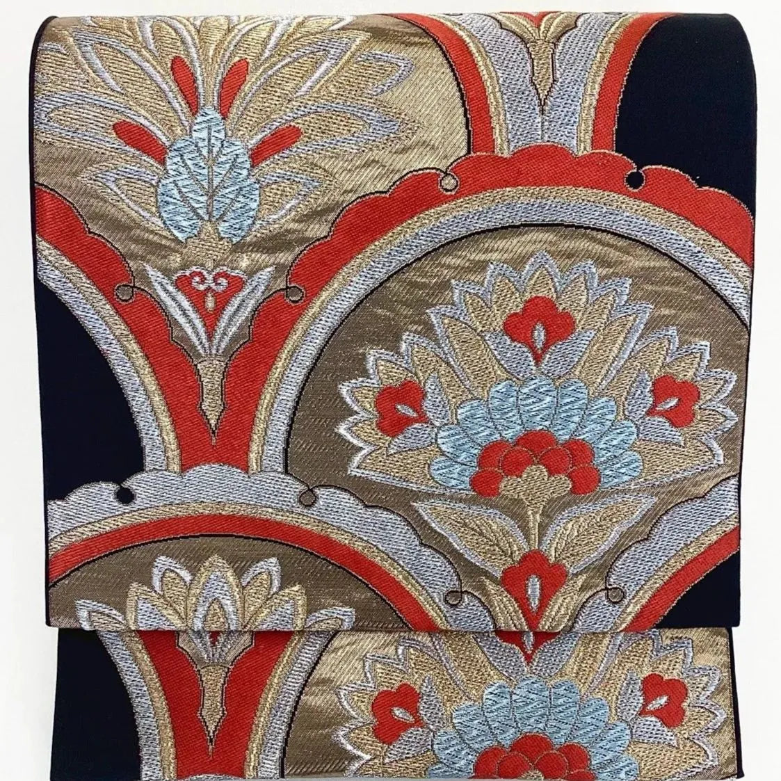 7043# Japanese Vintage Fukuro Obi Belt Kimono Fabric Silk Traditional Black