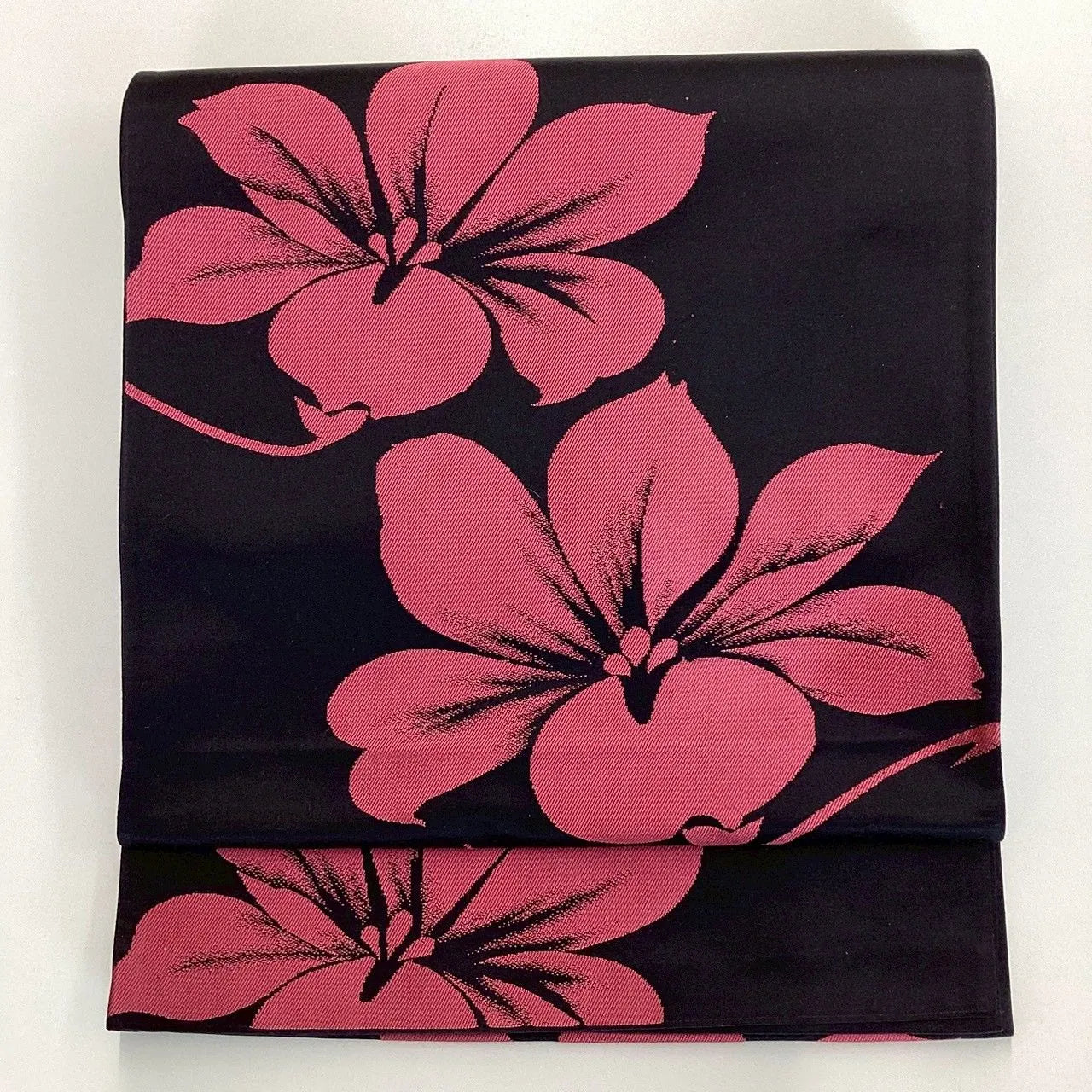 7051# Japanese Vintage Fukuro Obi Belt Kimono Fabric Silk Traditional Black