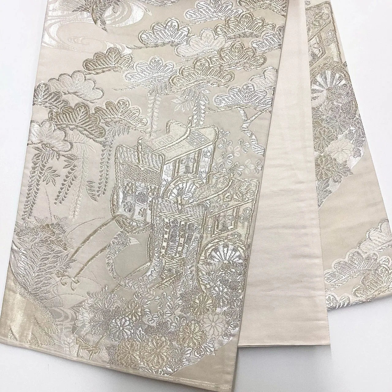 7061# Japanese Vintage Fukuro Obi Belt Kimono Fabric Silk All-over pattern　