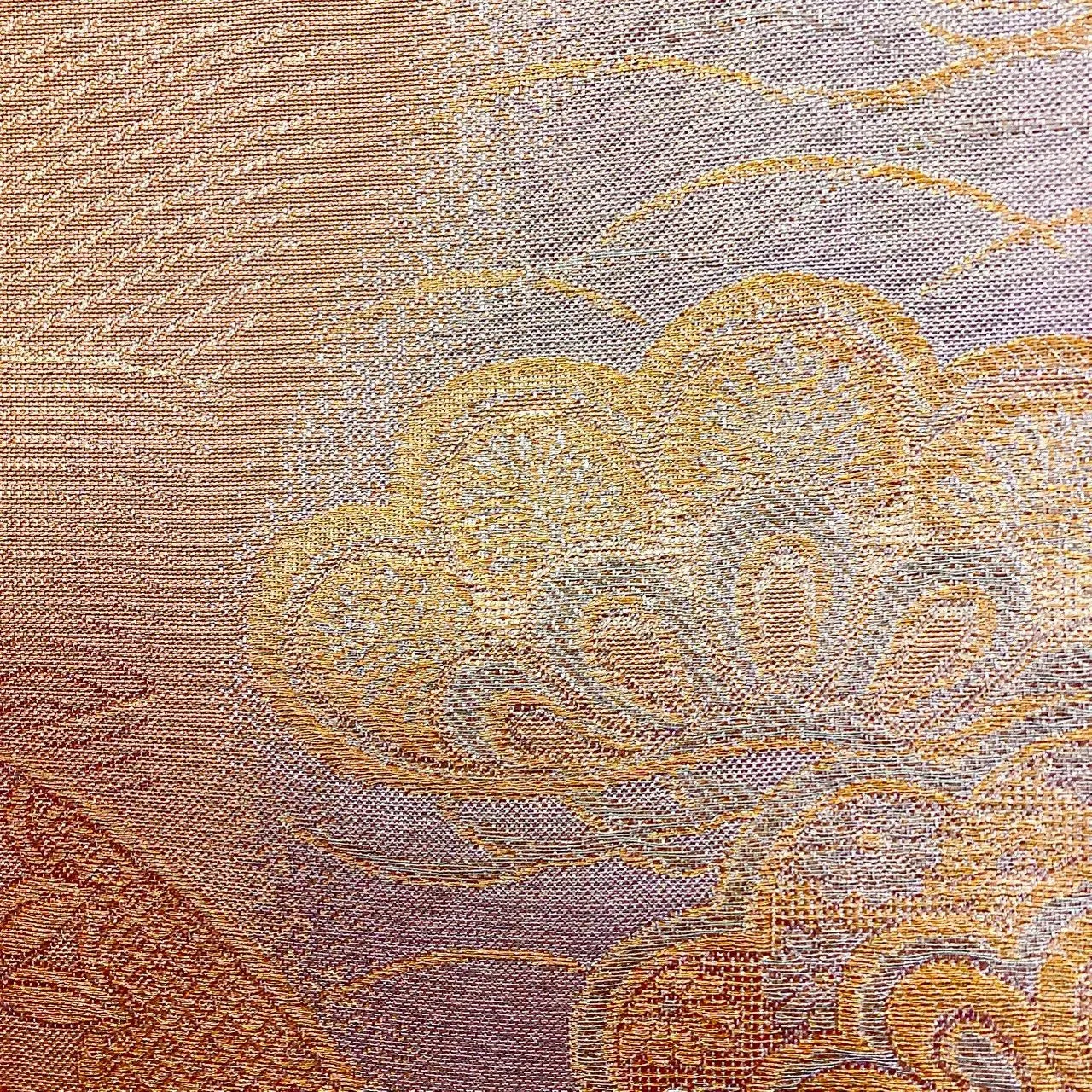7233# Japanese Vintage Fukuro Obi Belt Kimono Fabric Silk Traditional Gold