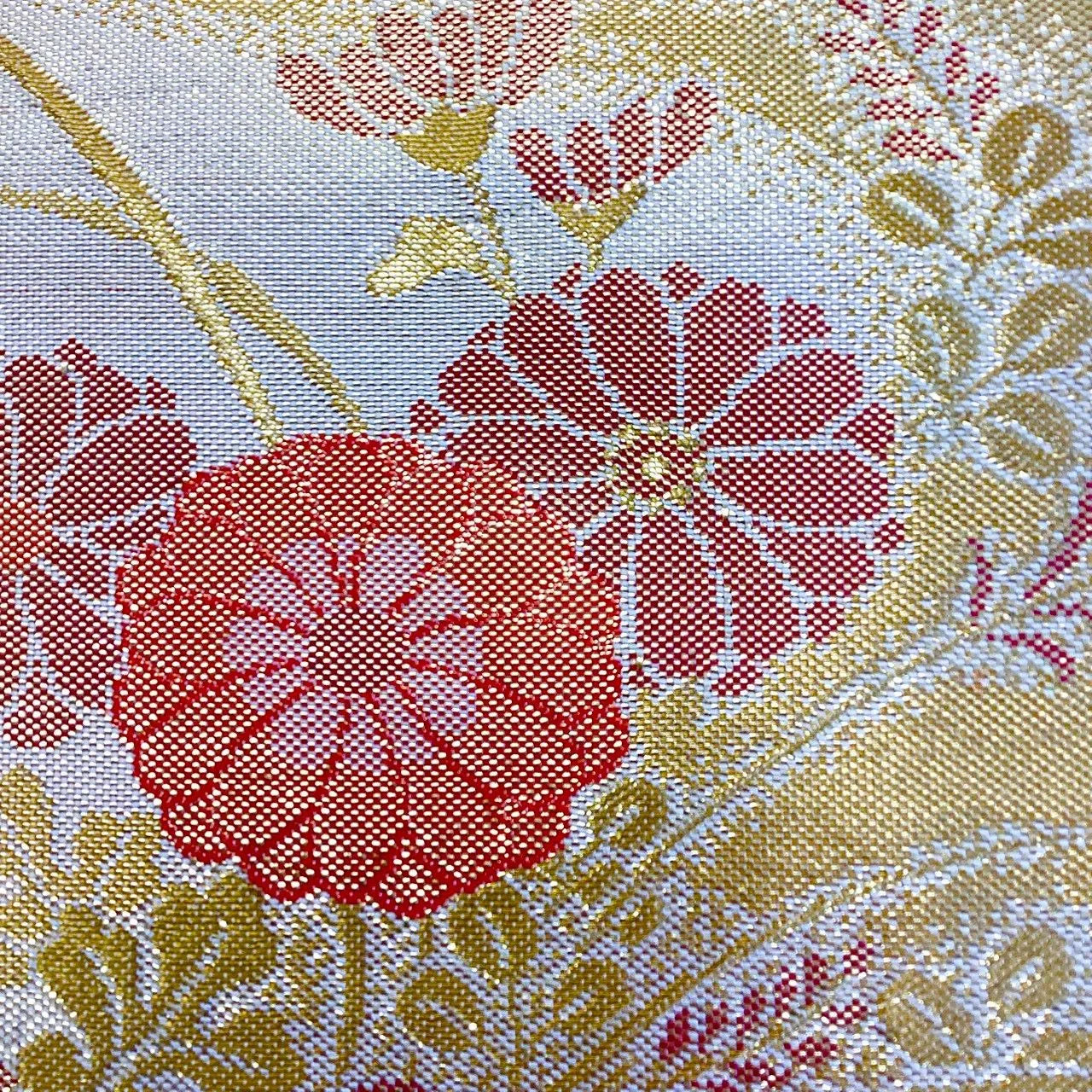 7245# Japanese Vintage Fukuro Obi Belt Kimono Fabric Silk Traditional Gold