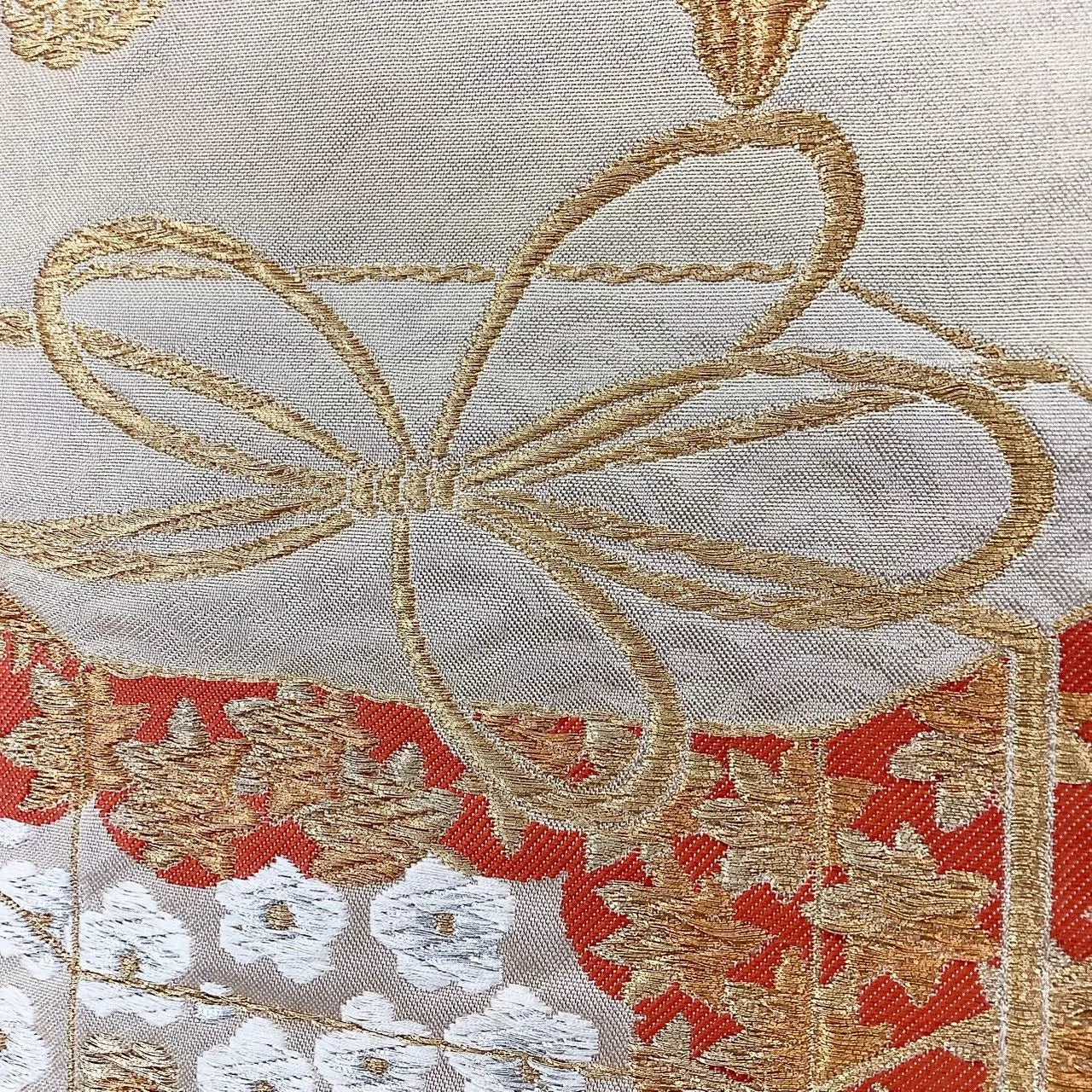 7253# Japanese Vintage Fukuro Obi Belt Kimono Fabric Silk Traditional Gold