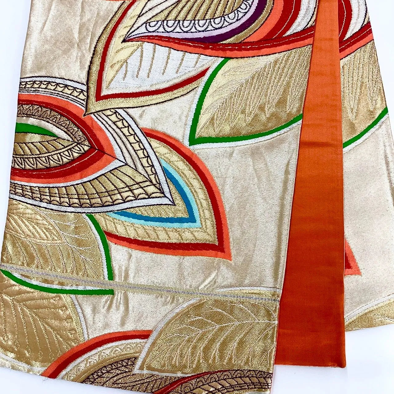 7259# Japanese Vintage Fukuro Obi Belt Kimono Fabric Silk Traditional Gold