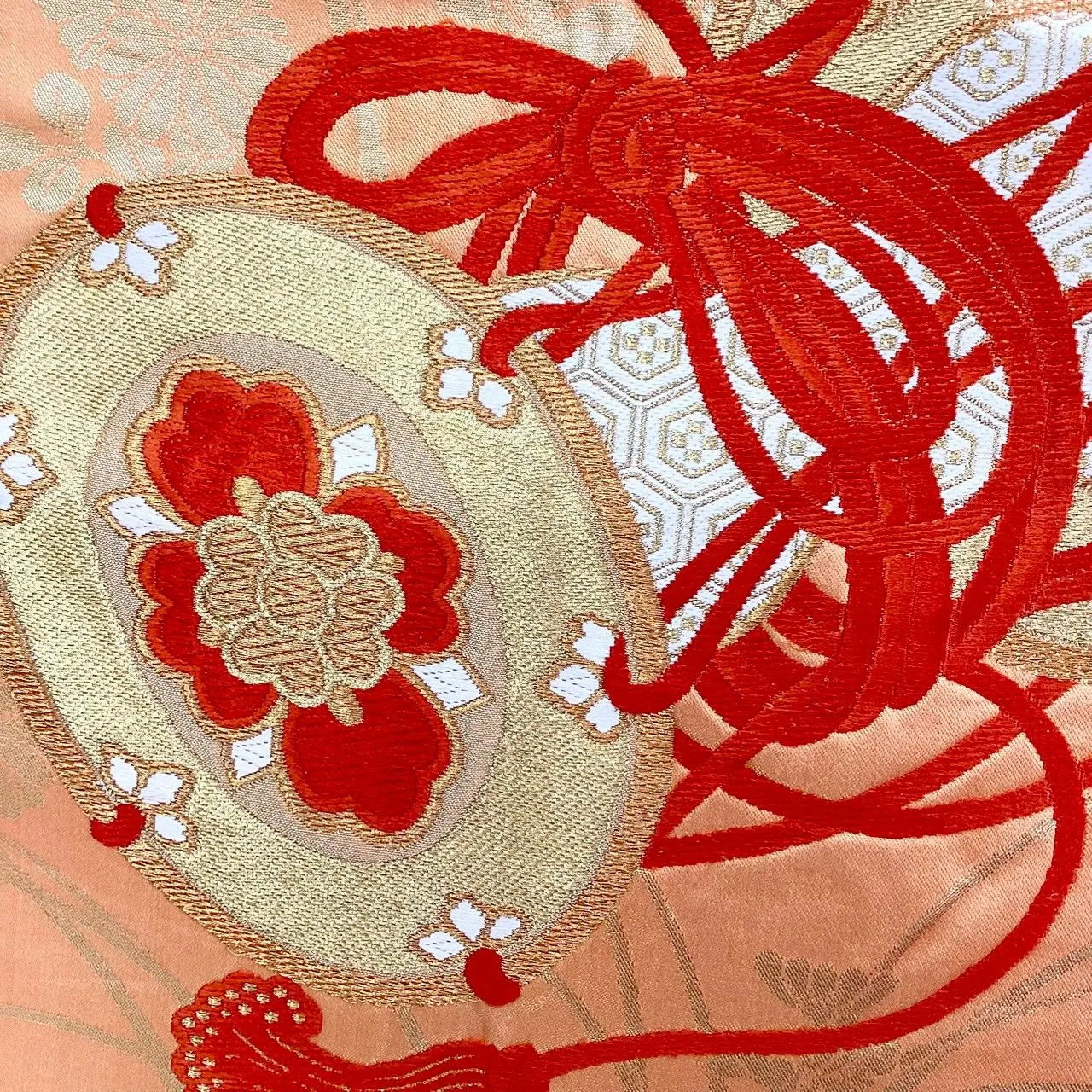 7298# Japanese Vintage Fukuro Obi Belt Kimono Fabric Silk Traditional Embroidery