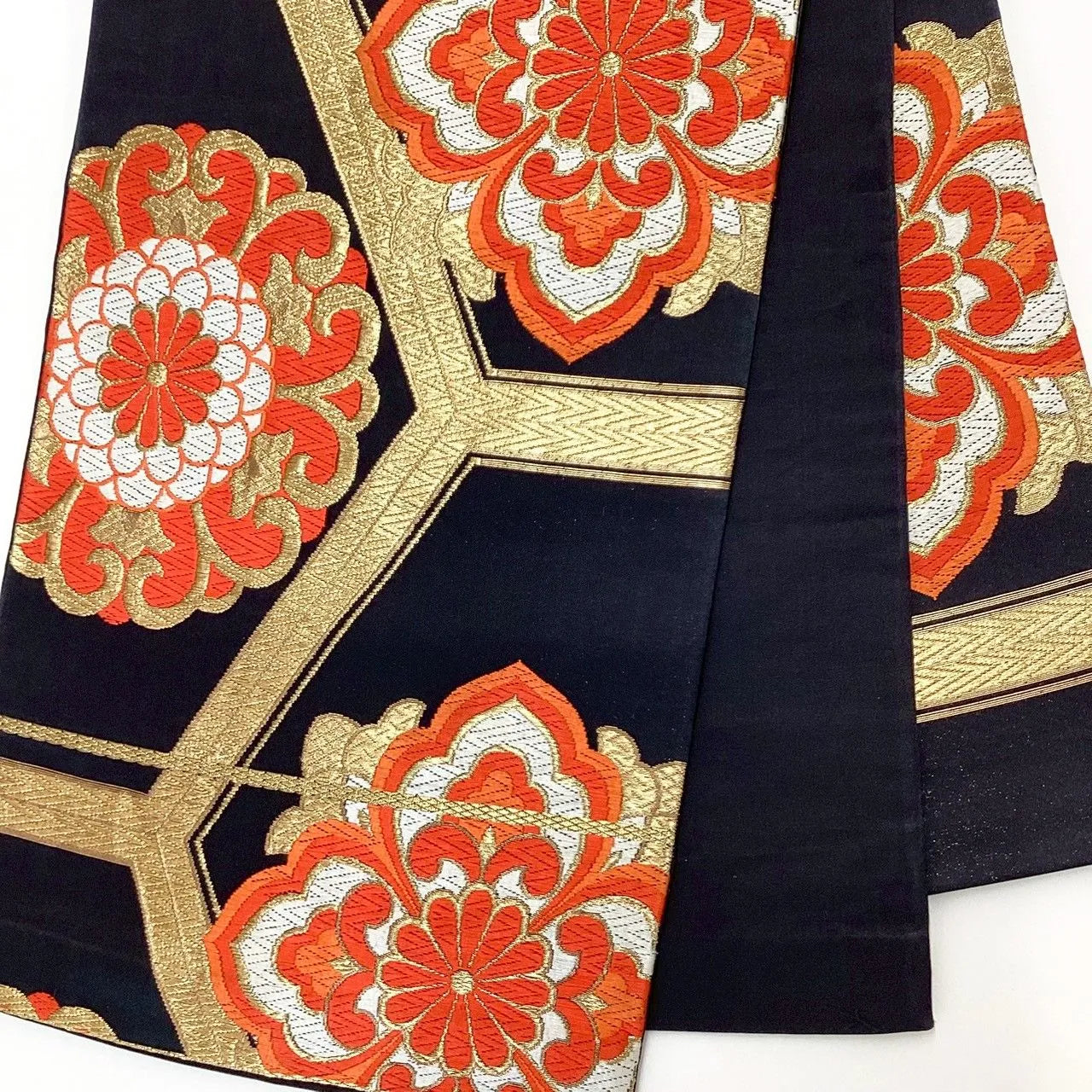 7308# Japanese Vintage Fukuro Obi Belt Kimono Fabric Silk Traditional Unfinished