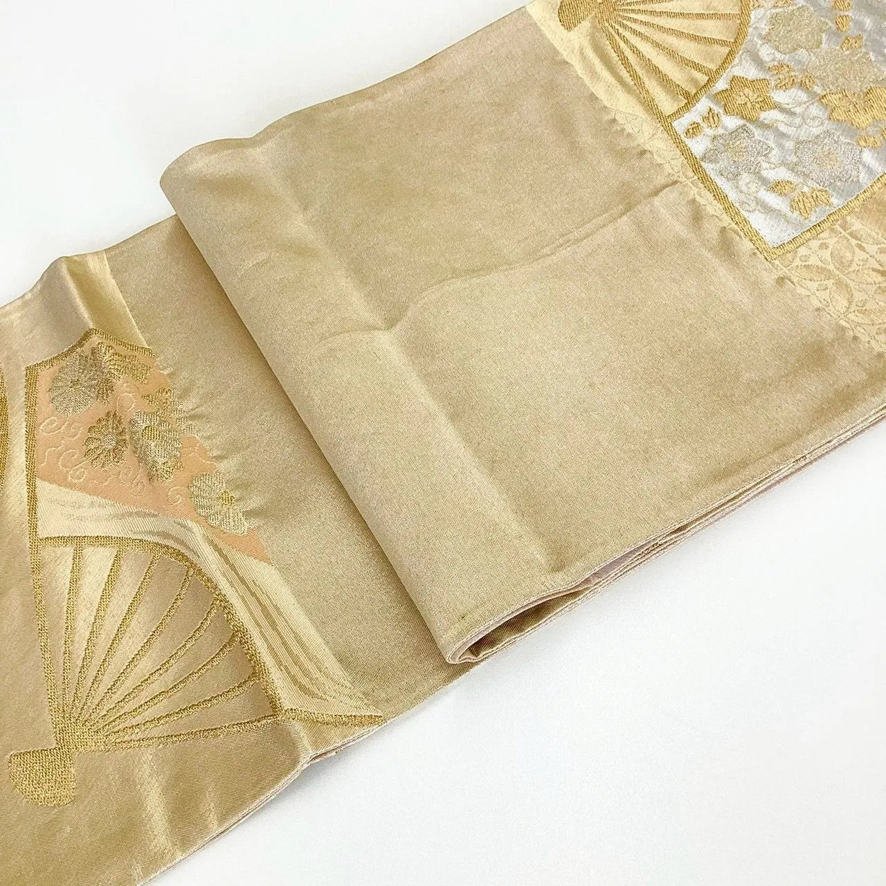 7309# Japanese Vintage Fukuro Obi Belt Kimono Fabric Silk Traditional Gold