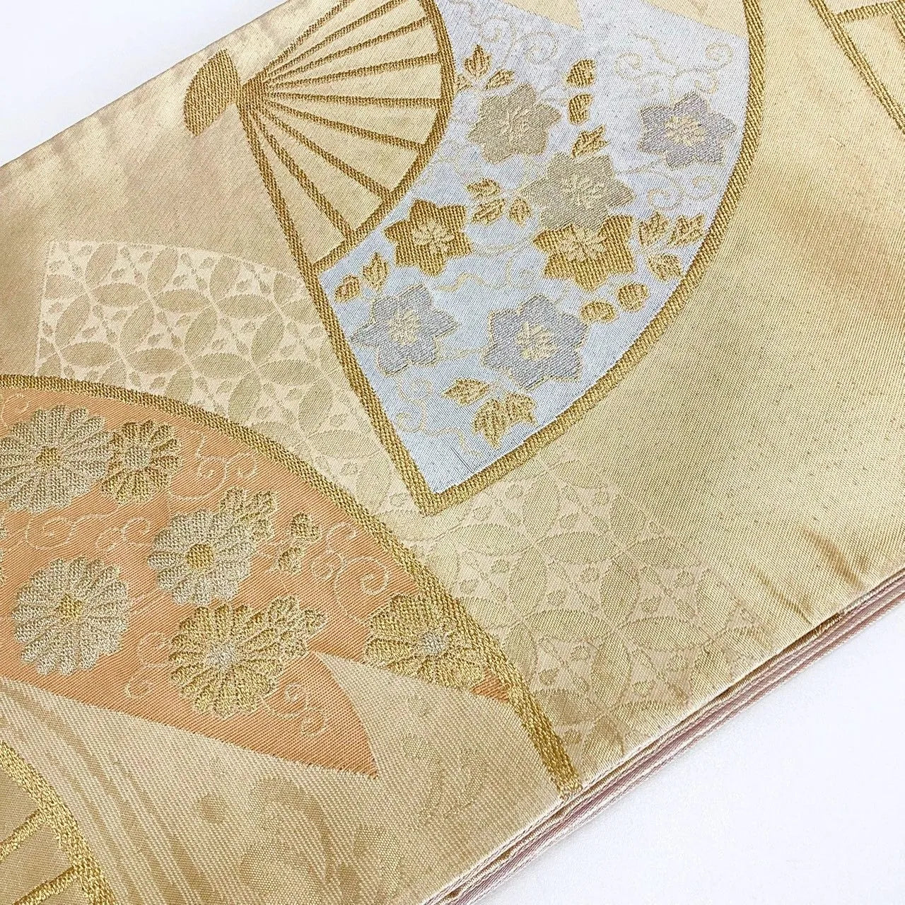 7309# Japanese Vintage Fukuro Obi Belt Kimono Fabric Silk Traditional Gold