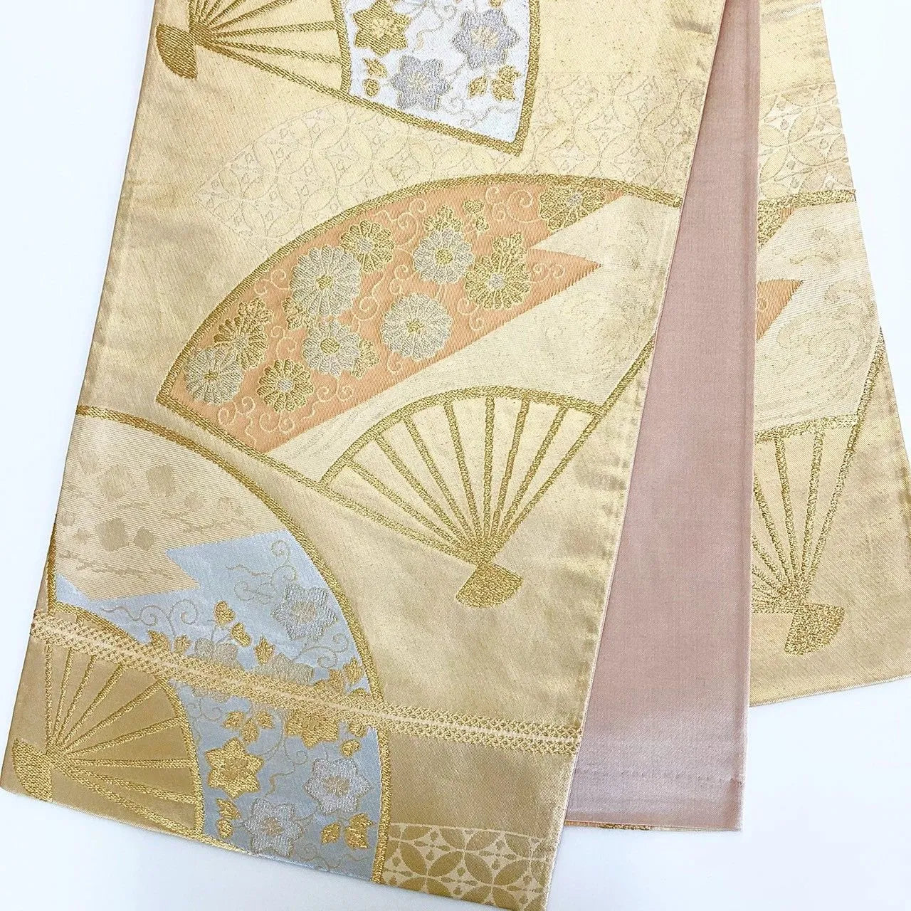 7309# Japanese Vintage Fukuro Obi Belt Kimono Fabric Silk Traditional Gold