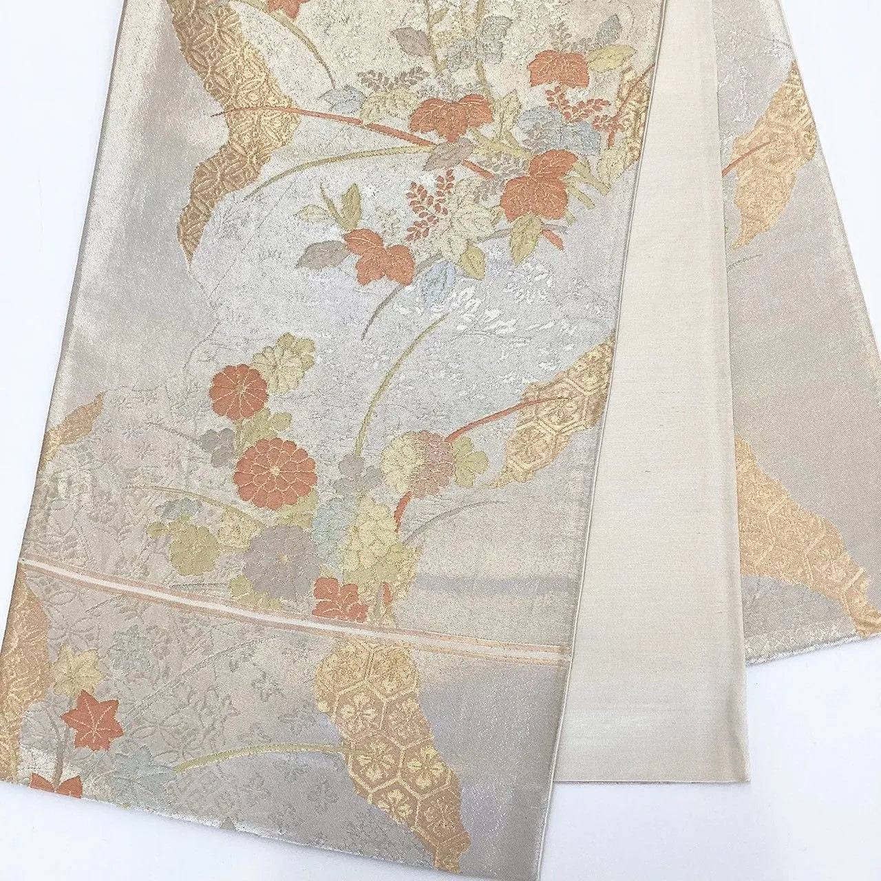 7317# Japanese Vintage Fukuro Obi Belt Kimono Fabric Silk Traditional Gold
