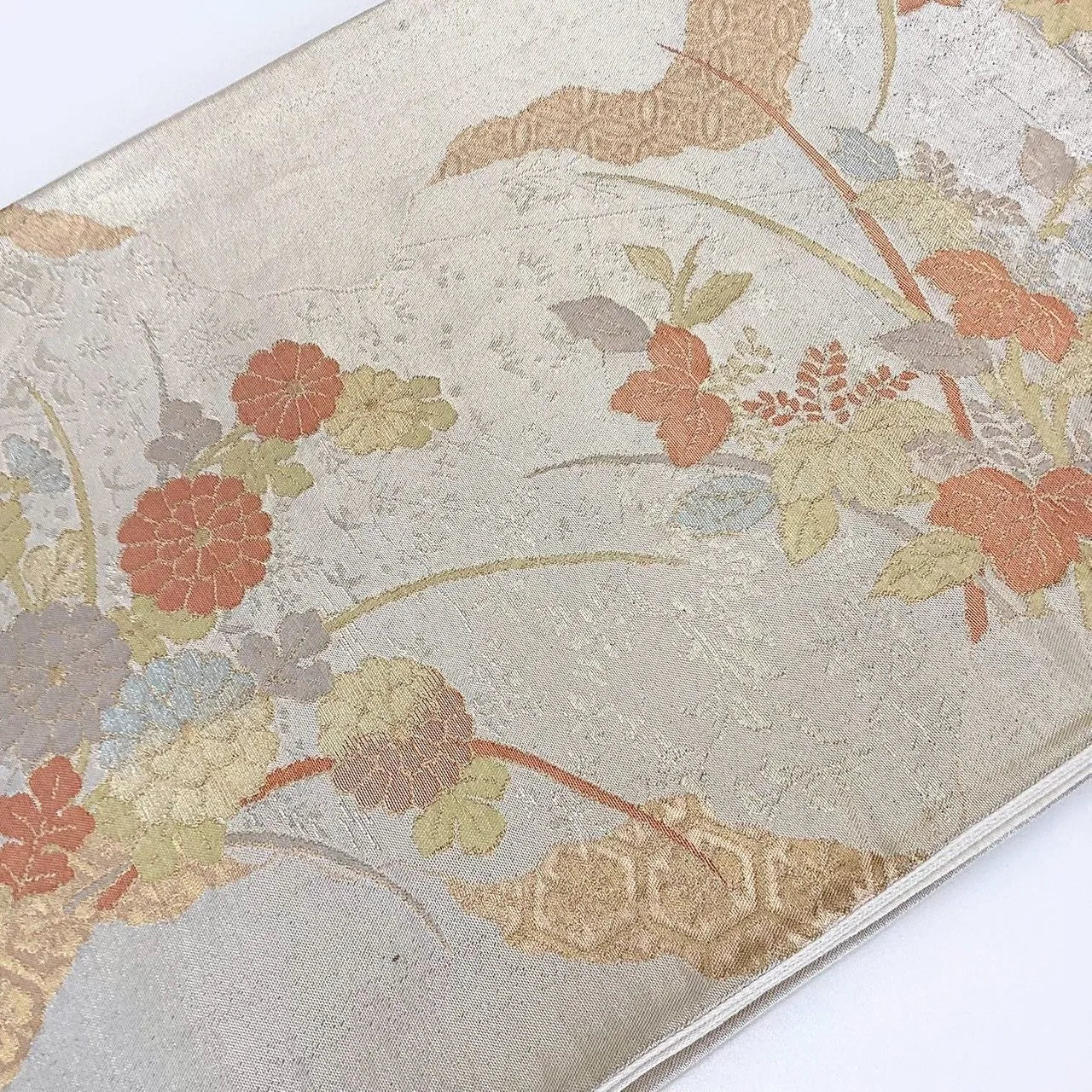 7317# Japanese Vintage Fukuro Obi Belt Kimono Fabric Silk Traditional Gold
