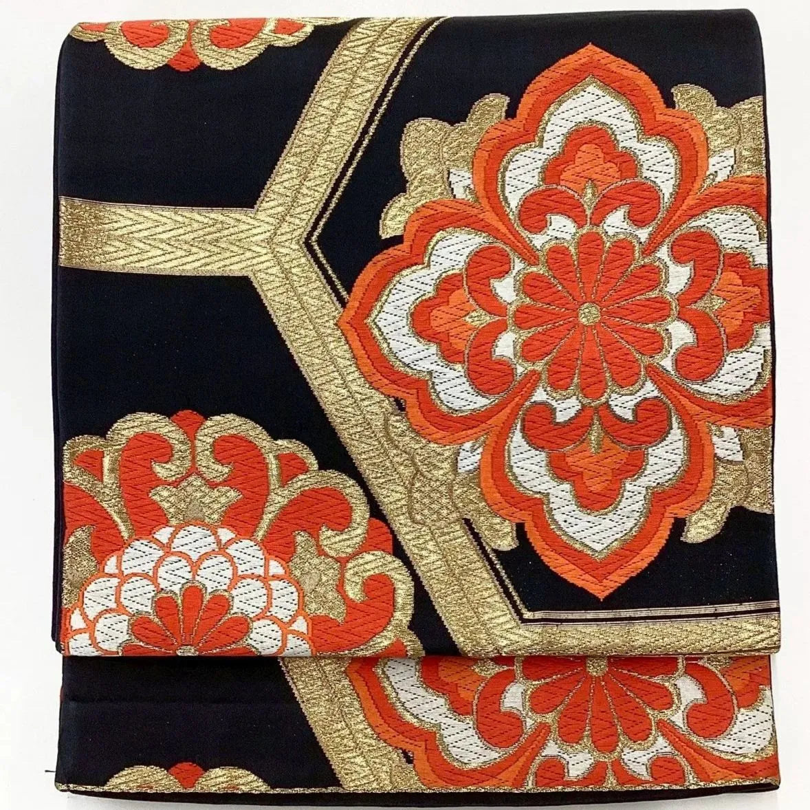 7308# Japanese Vintage Fukuro Obi Belt Kimono Fabric Silk Traditional Unfinished