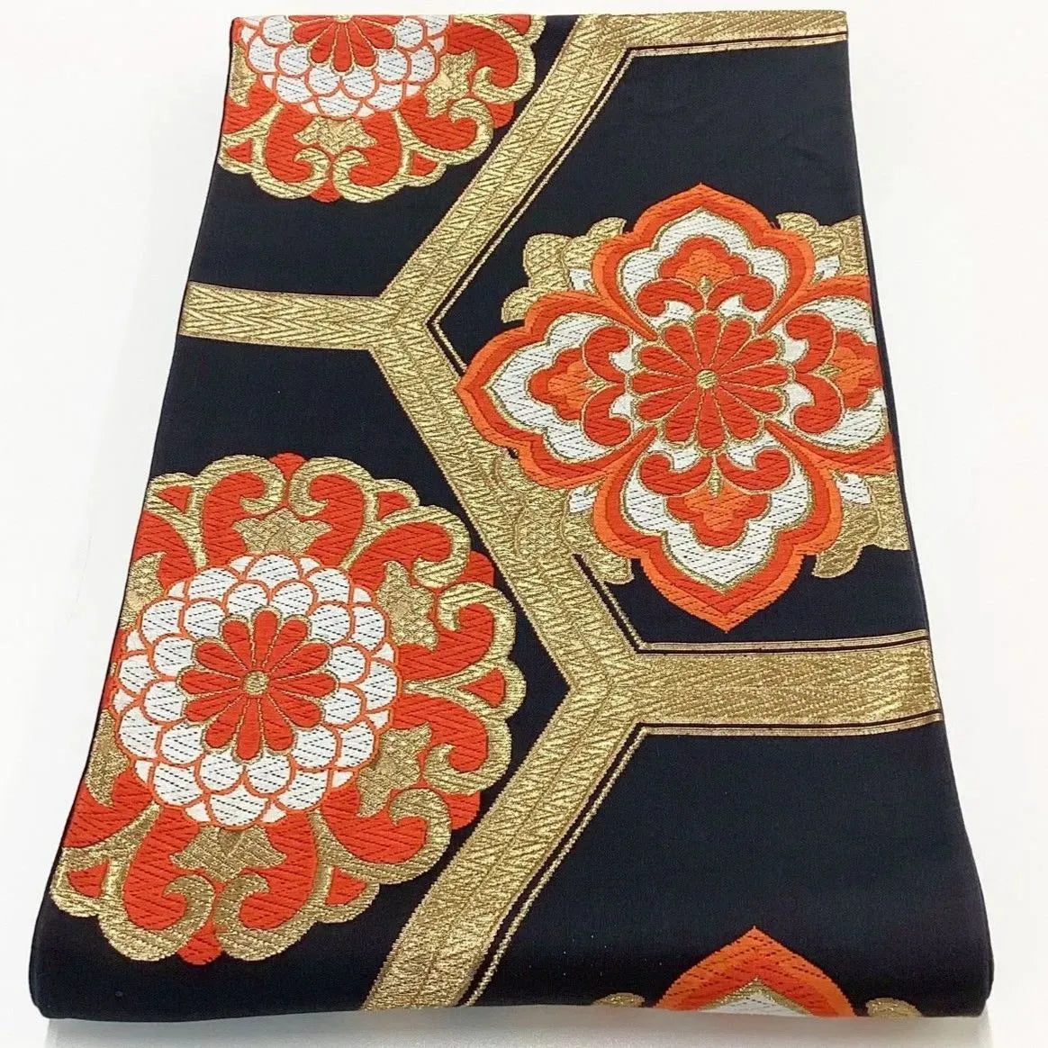 7308# Japanese Vintage Fukuro Obi Belt Kimono Fabric Silk Traditional Unfinished