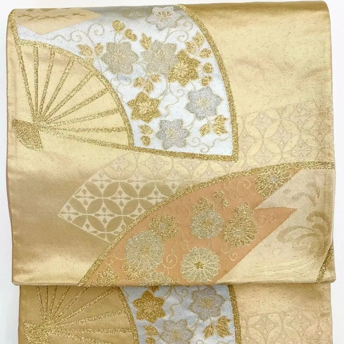 7309# Japanese Vintage Fukuro Obi Belt Kimono Fabric Silk Traditional Gold