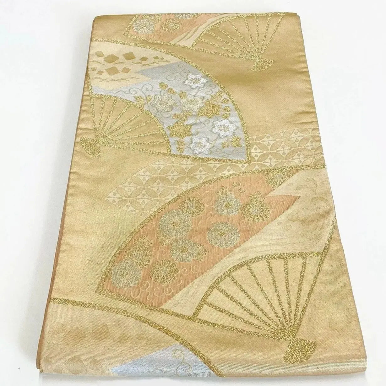 7309# Japanese Vintage Fukuro Obi Belt Kimono Fabric Silk Traditional Gold