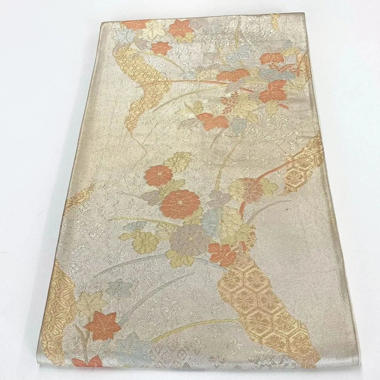 7317# Japanese Vintage Fukuro Obi Belt Kimono Fabric Silk Traditional Gold