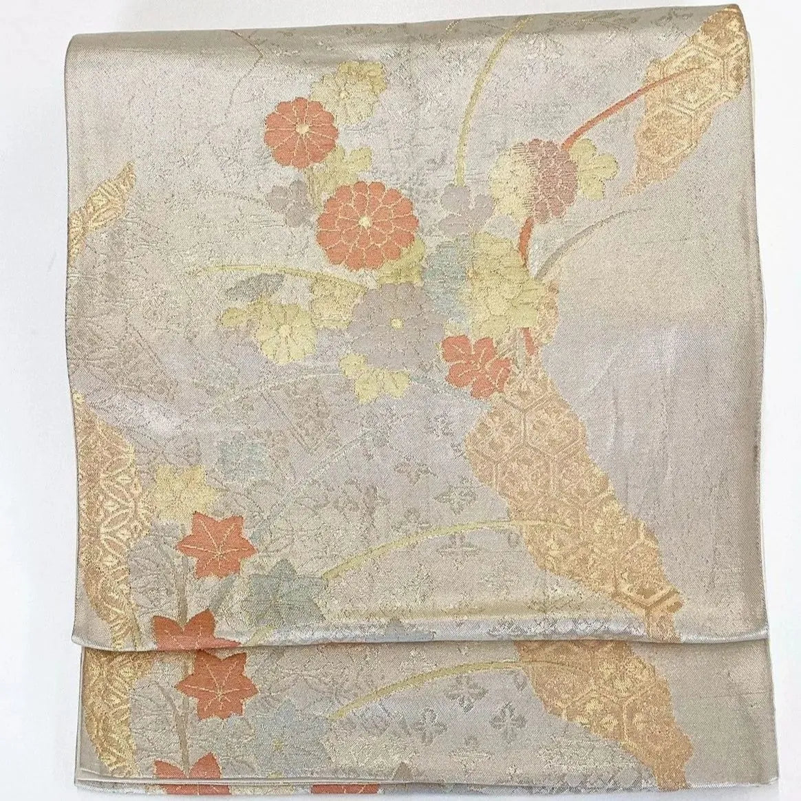 7317# Japanese Vintage Fukuro Obi Belt Kimono Fabric Silk Traditional Gold