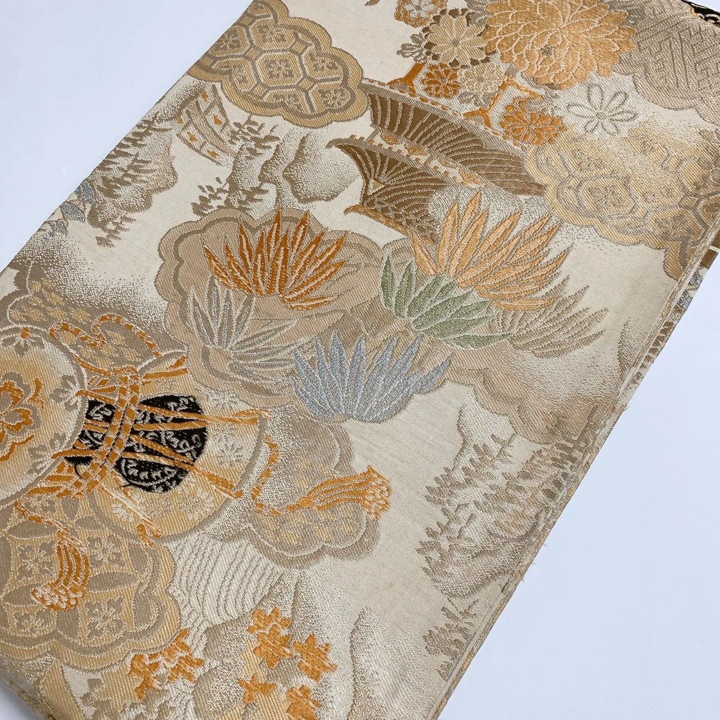 7320# Japanese Antique Fukuro Obi Belt Kimono Fabric Silk All-over pattern
