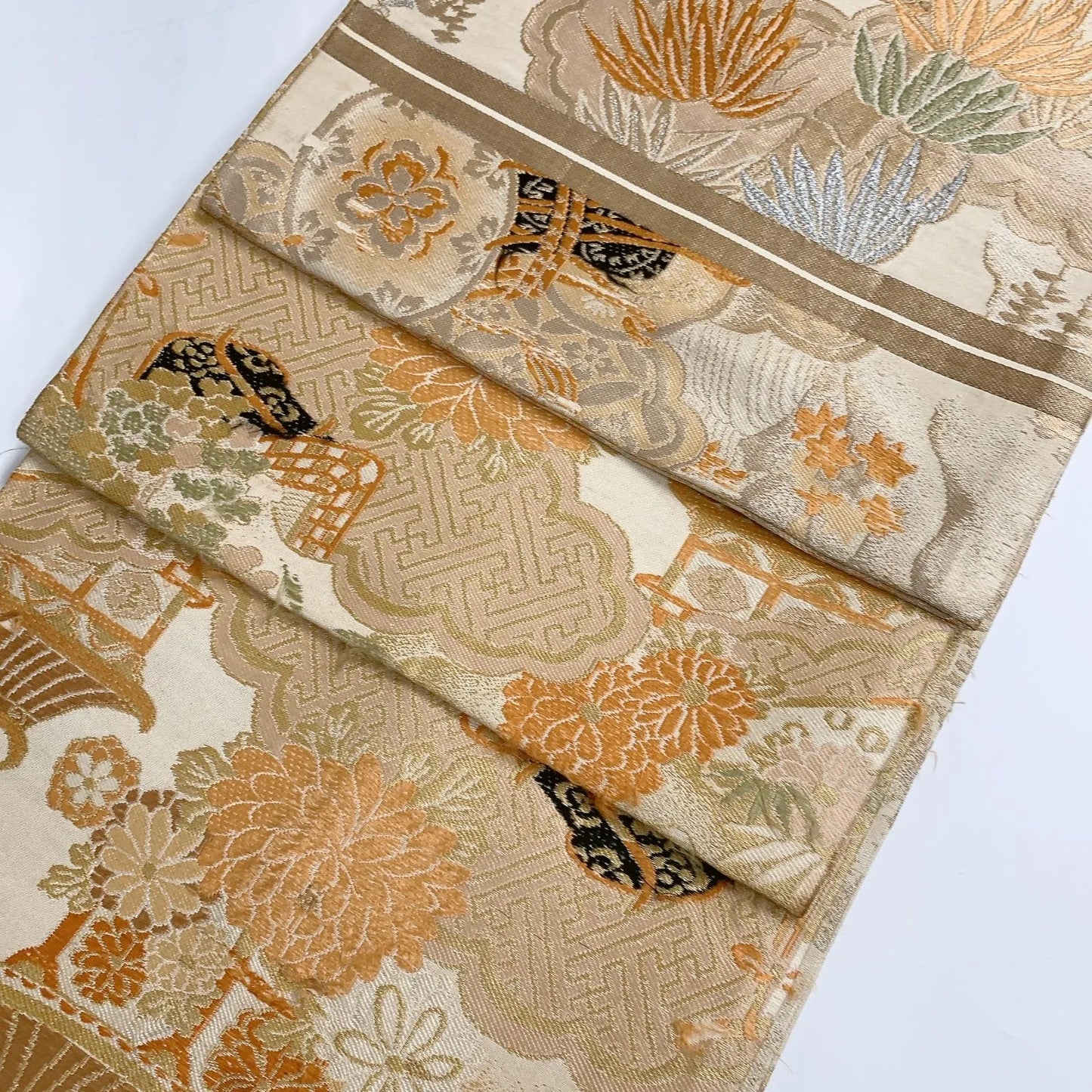 7320# Japanese Antique Fukuro Obi Belt Kimono Fabric Silk All-over pattern