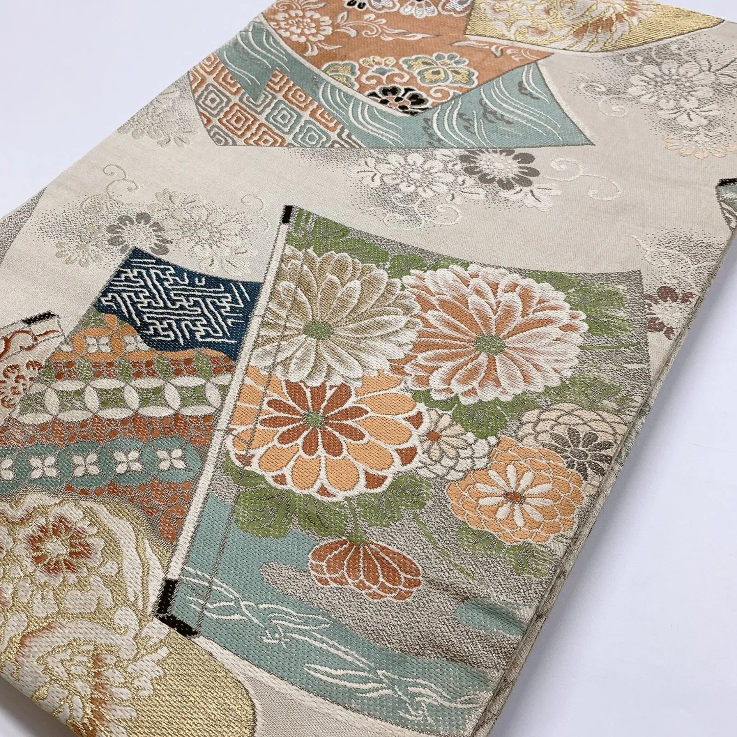7323# Japanese Antique Fukuro Obi Belt Kimono Fabric Silk All-over pattern