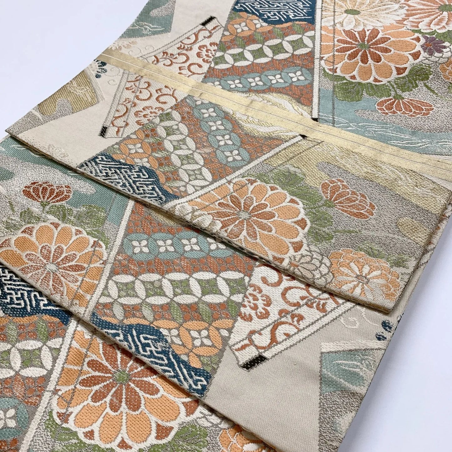 7323# Japanese Antique Fukuro Obi Belt Kimono Fabric Silk All-over pattern