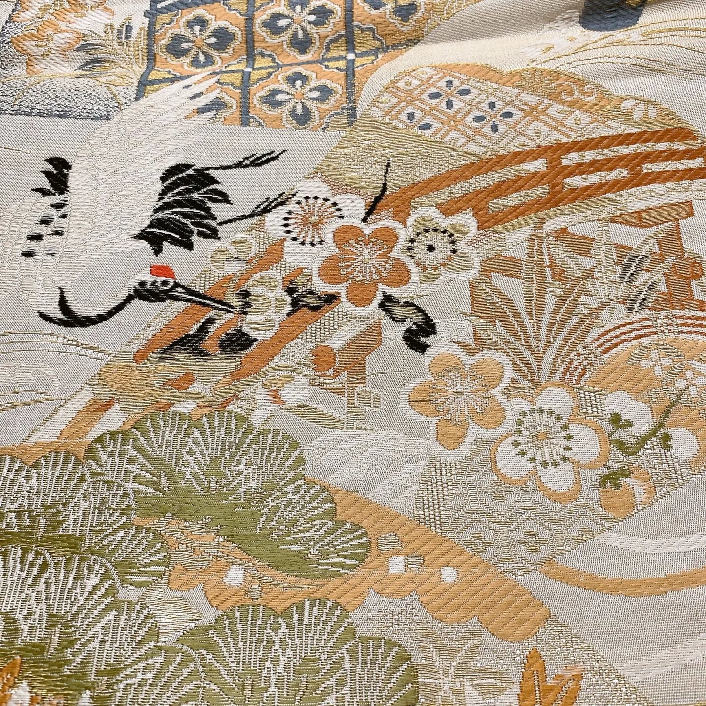 7324# Japanese Antique Fukuro Obi Belt Kimono Fabric Silk All-over pattern