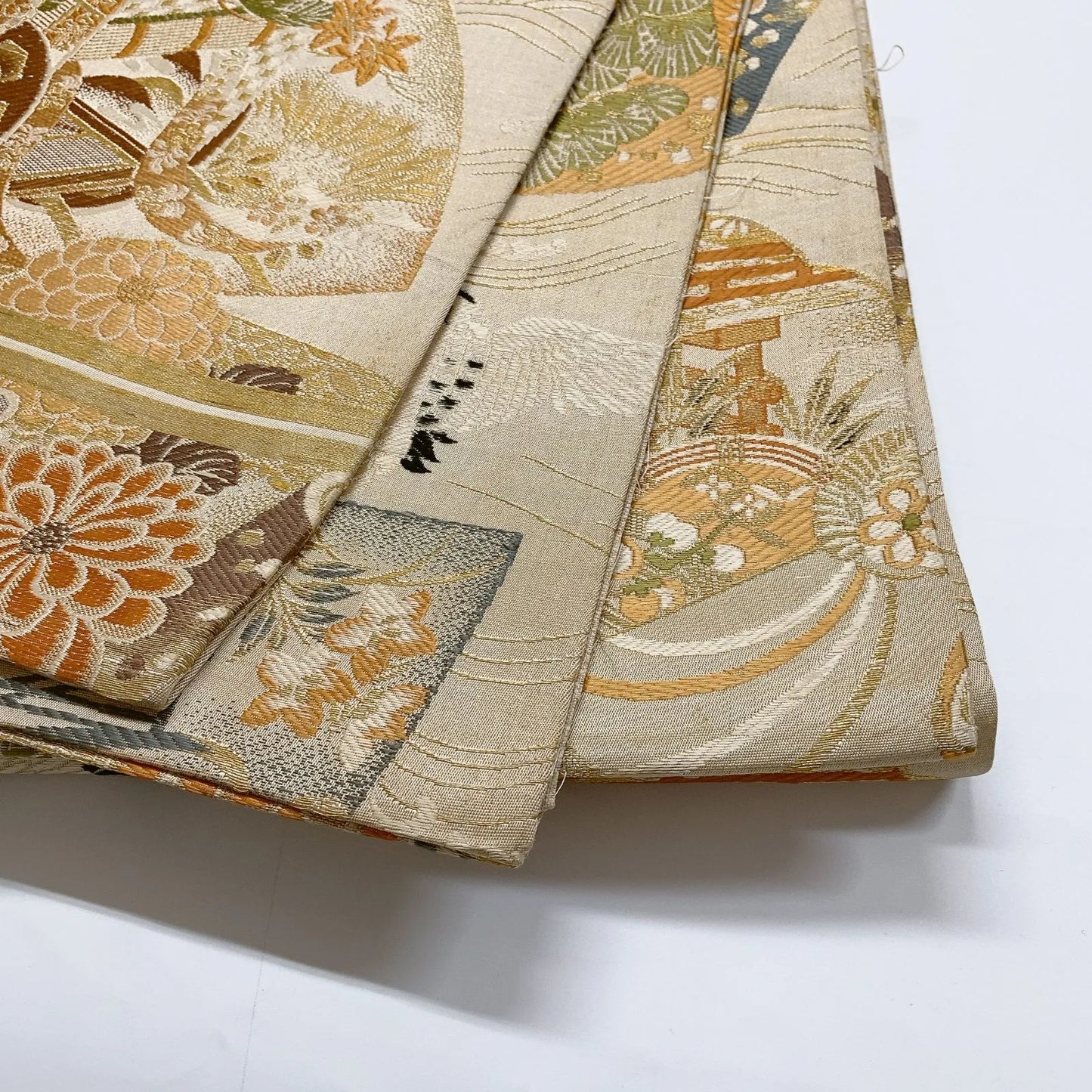 7324# Japanese Antique Fukuro Obi Belt Kimono Fabric Silk All-over pattern