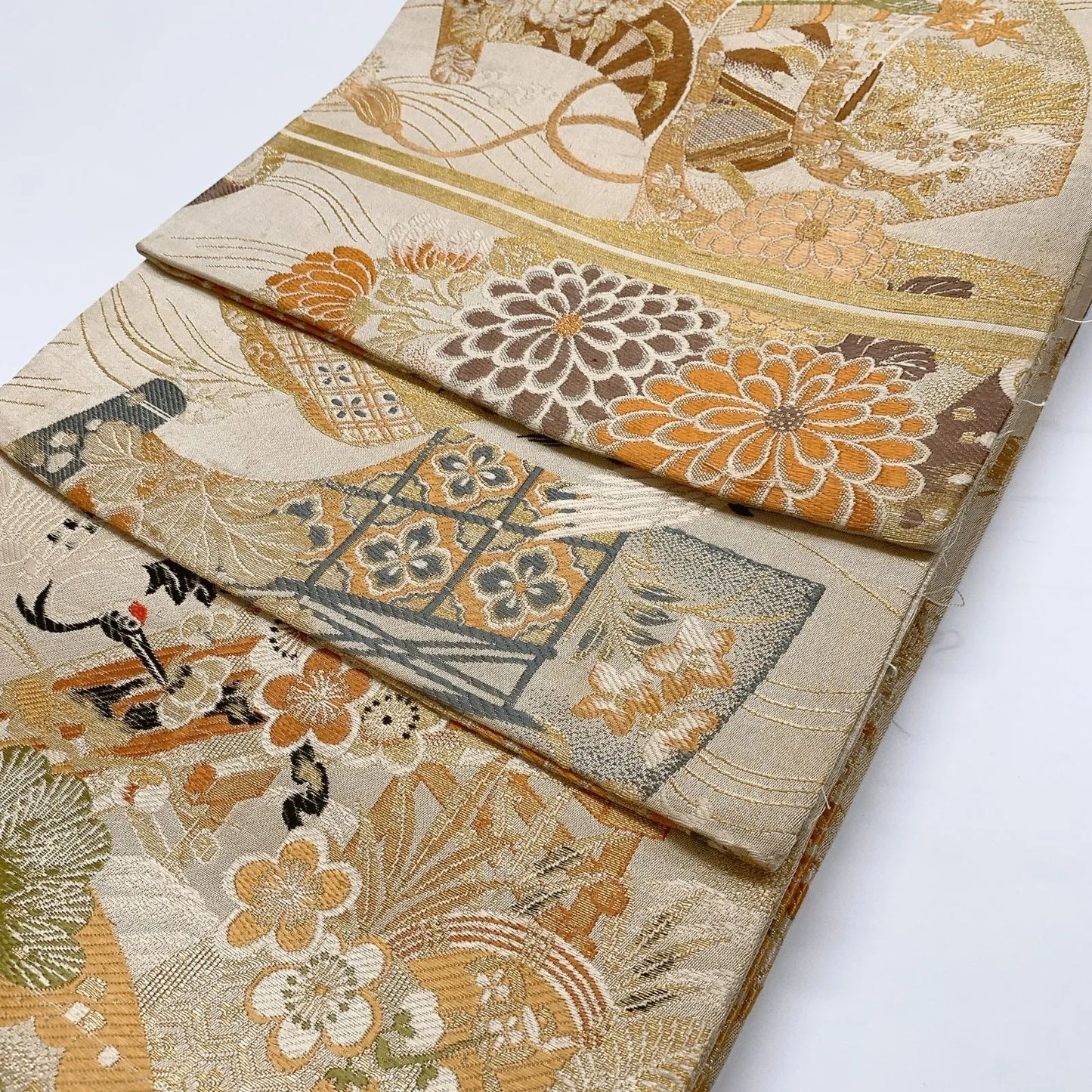 7324# Japanese Antique Fukuro Obi Belt Kimono Fabric Silk All-over pattern