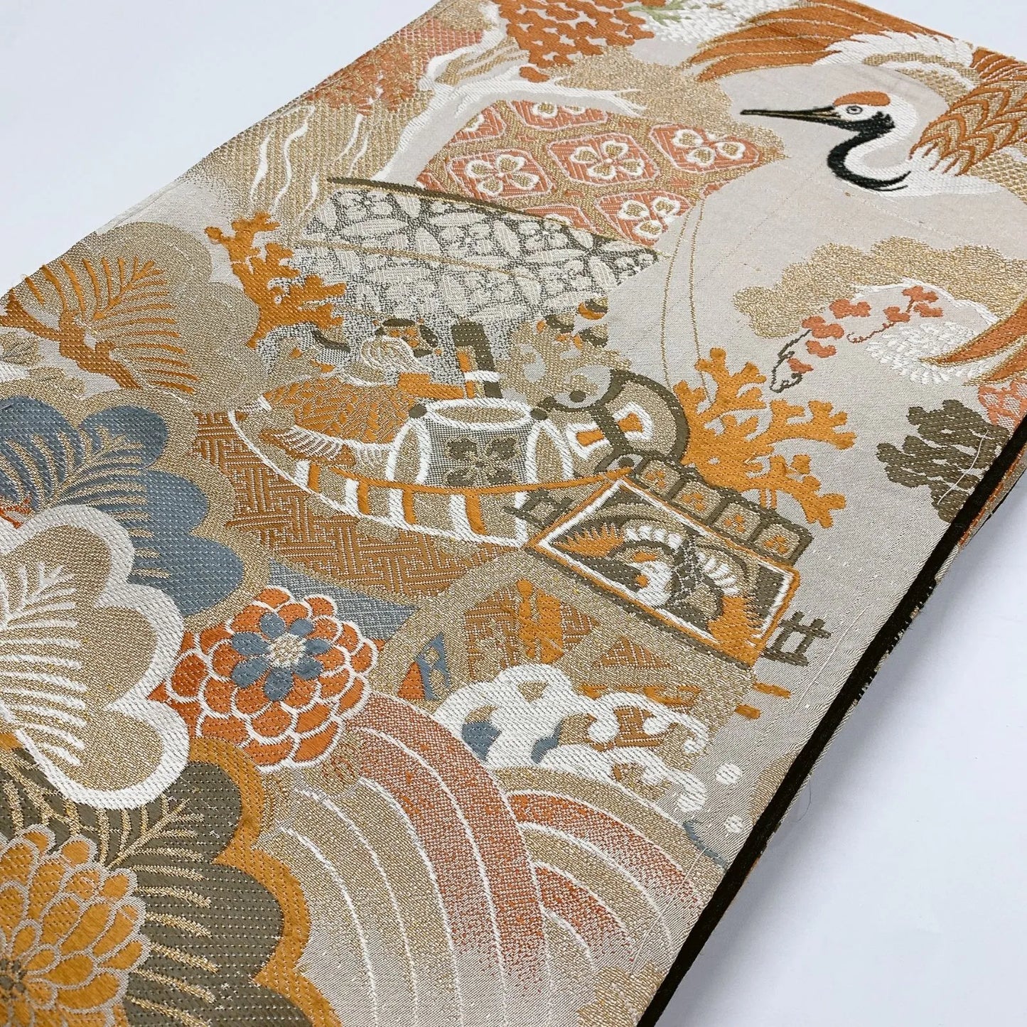 7328# Japanese Antique Fukuro Obi Belt Kimono Fabric Silk All-over pattern