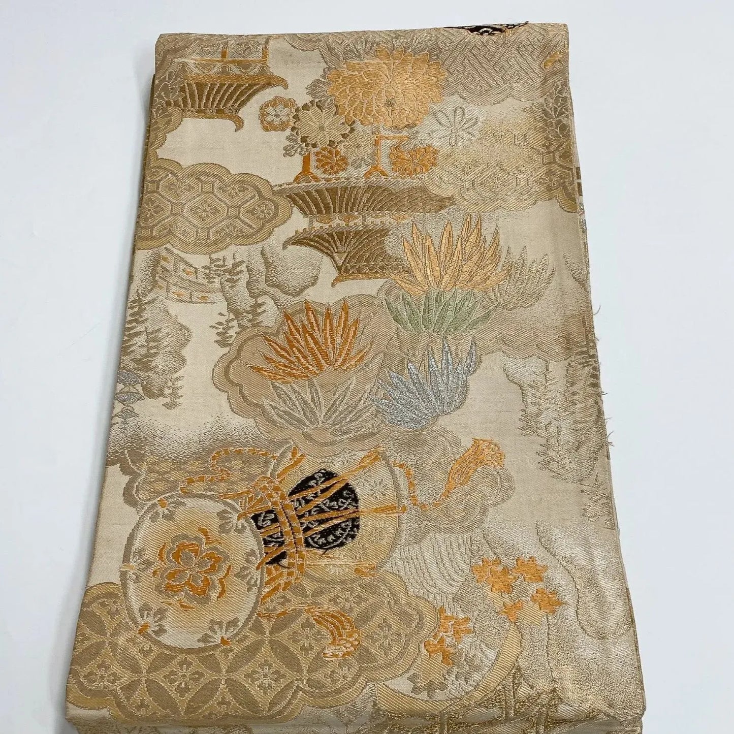 7320# Japanese Antique Fukuro Obi Belt Kimono Fabric Silk All-over pattern