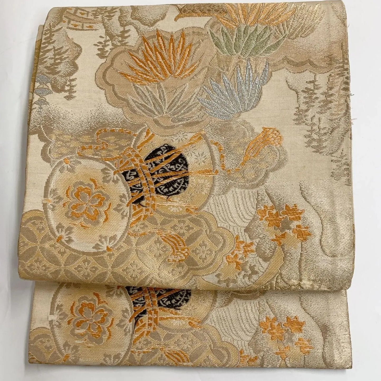 7320# Japanese Antique Fukuro Obi Belt Kimono Fabric Silk All-over pattern