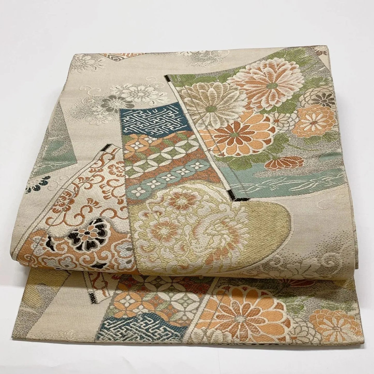 7323# Japanese Antique Fukuro Obi Belt Kimono Fabric Silk All-over pattern