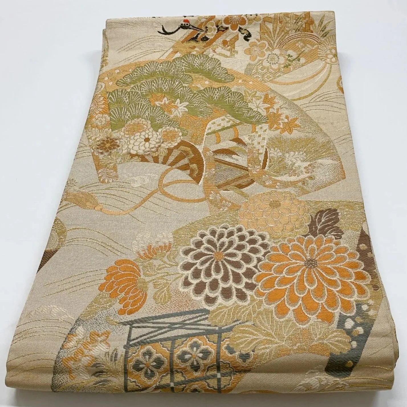 7324# Japanese Antique Fukuro Obi Belt Kimono Fabric Silk All-over pattern