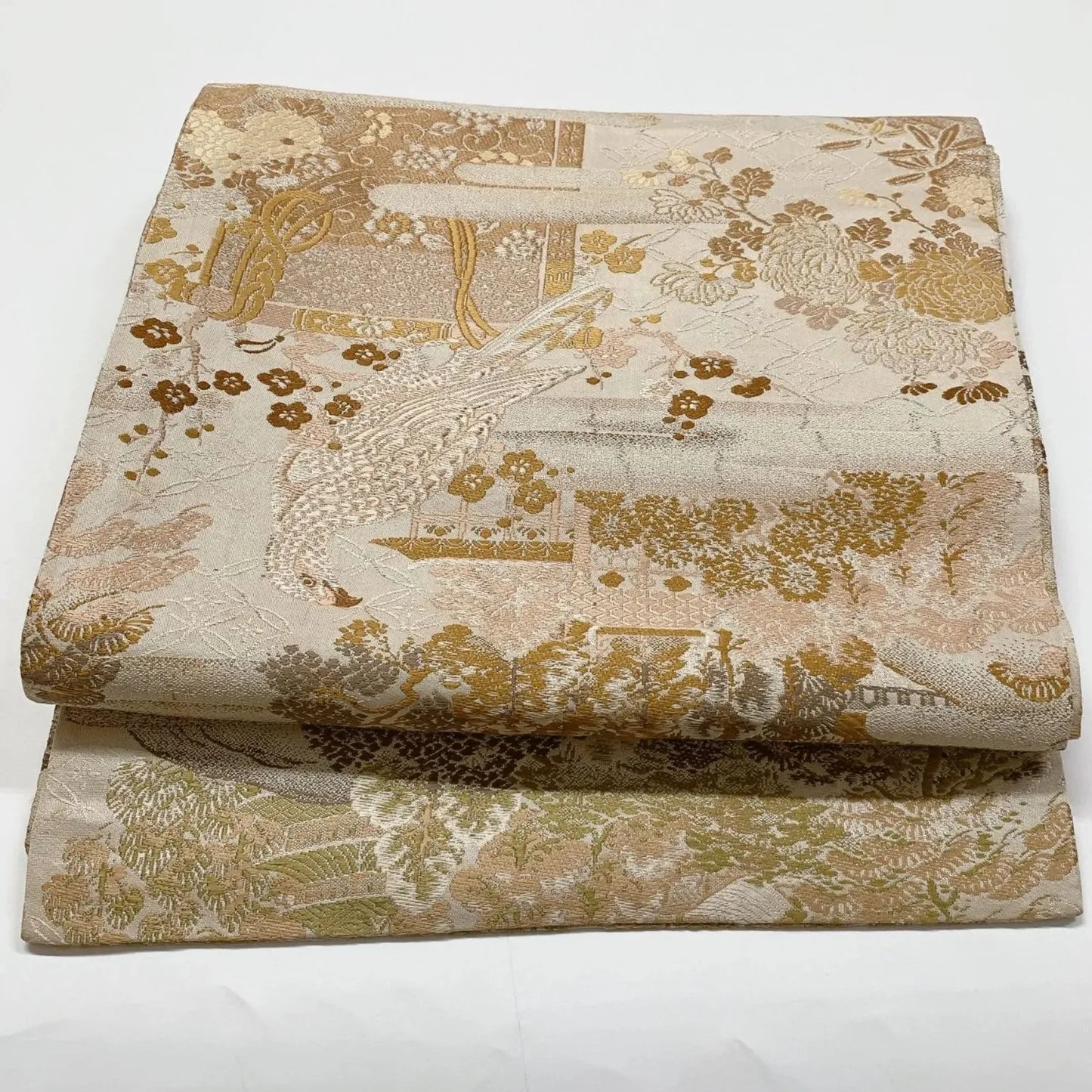 7327# Japanese Antique Fukuro Obi Belt Kimono Fabric Silk All-over pattern