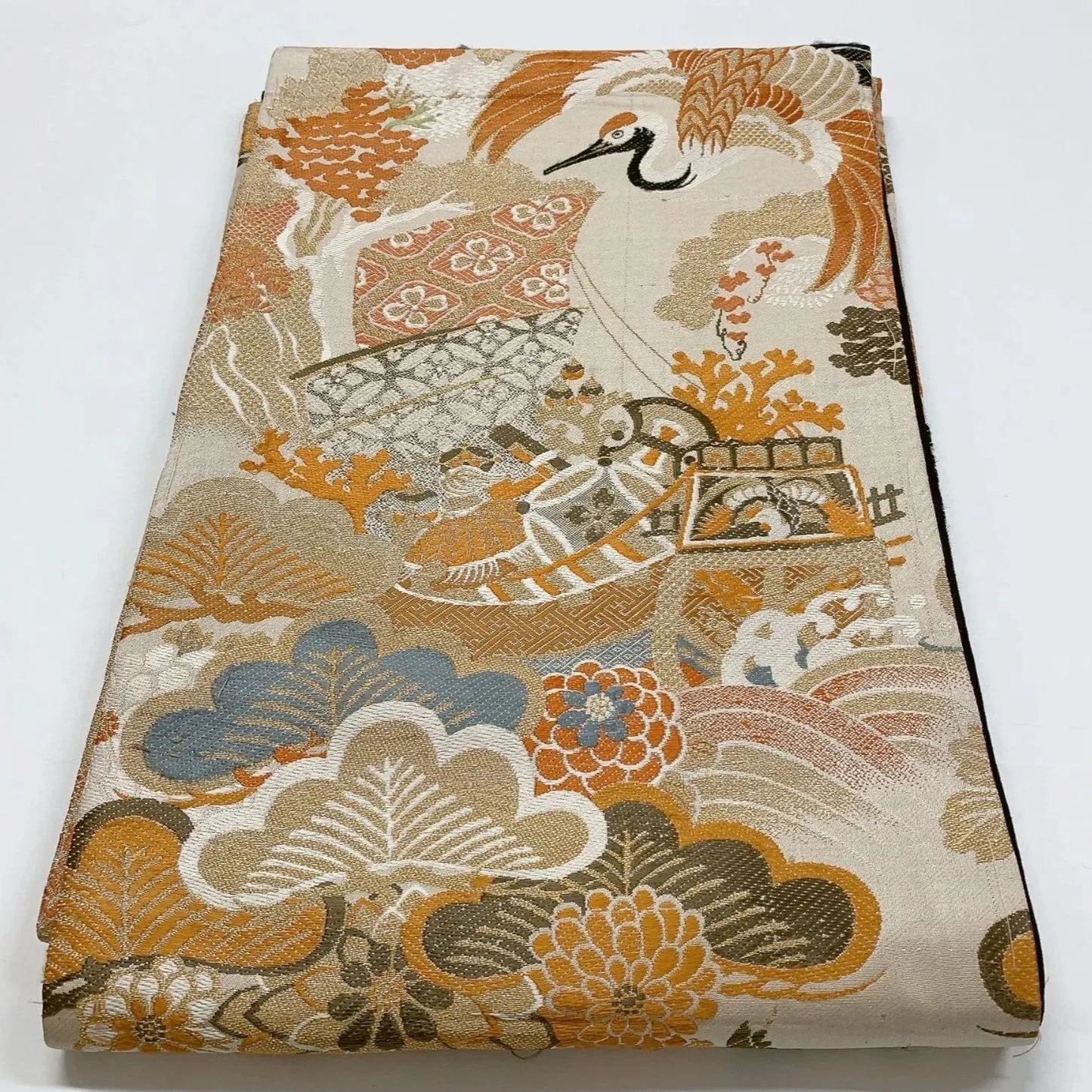7328# Japanese Antique Fukuro Obi Belt Kimono Fabric Silk All-over pattern