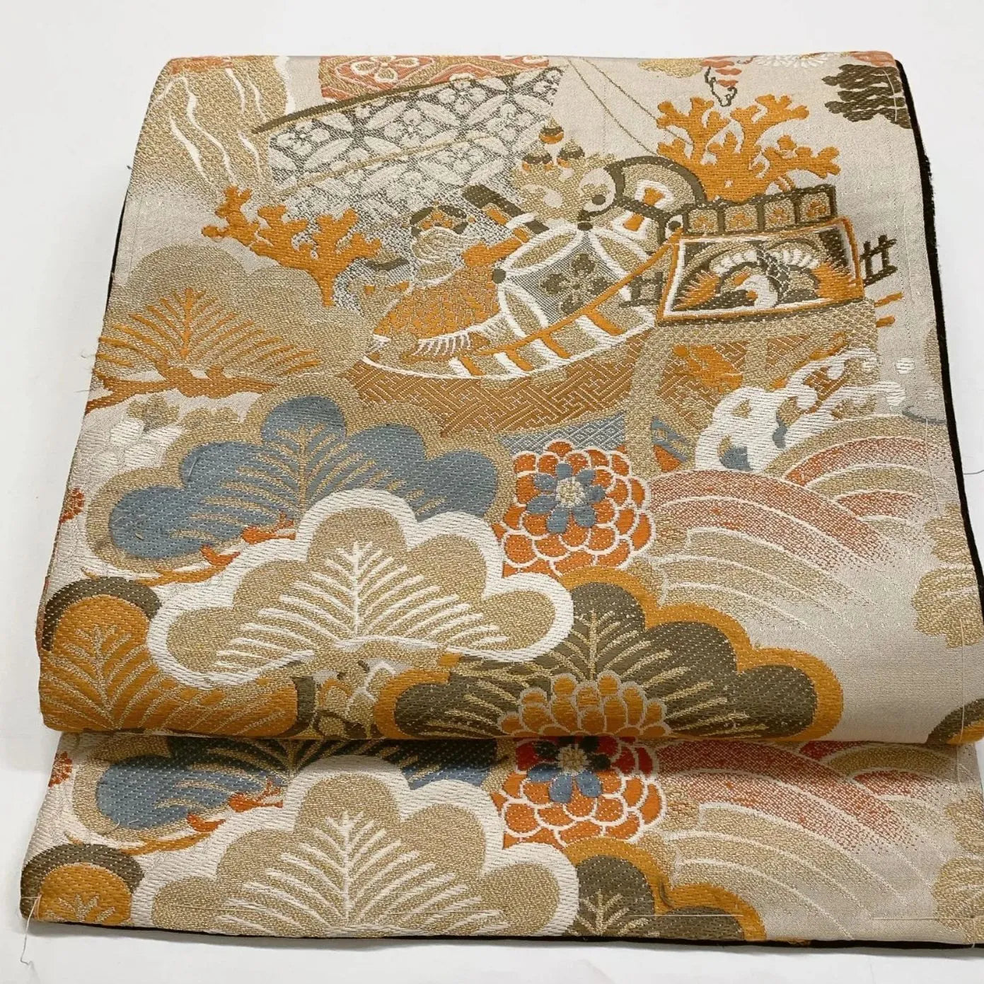 7328# Japanese Antique Fukuro Obi Belt Kimono Fabric Silk All-over pattern