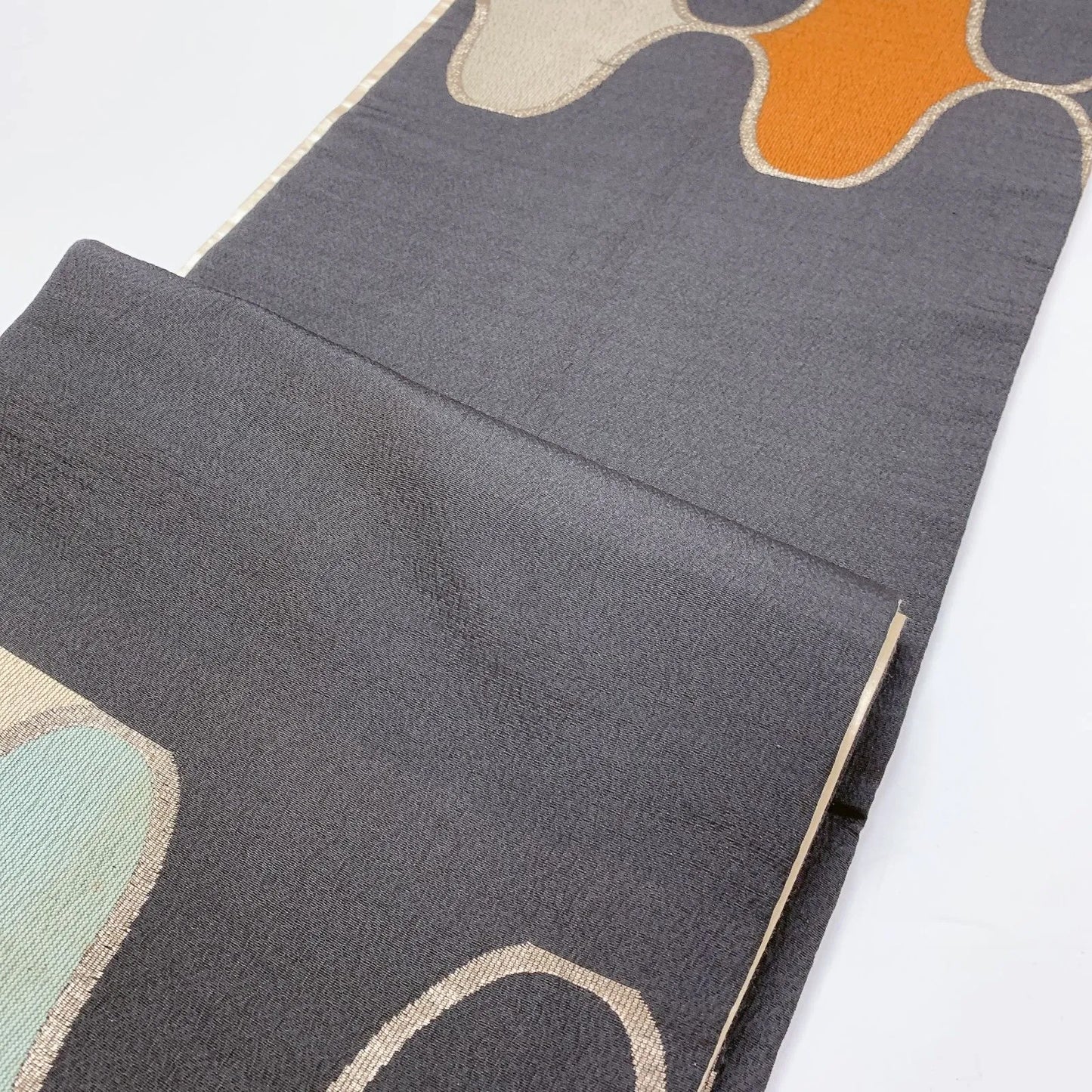 7329# Japanese Antique Fukuro Obi Belt Kimono Fabric Silk Black Traditional