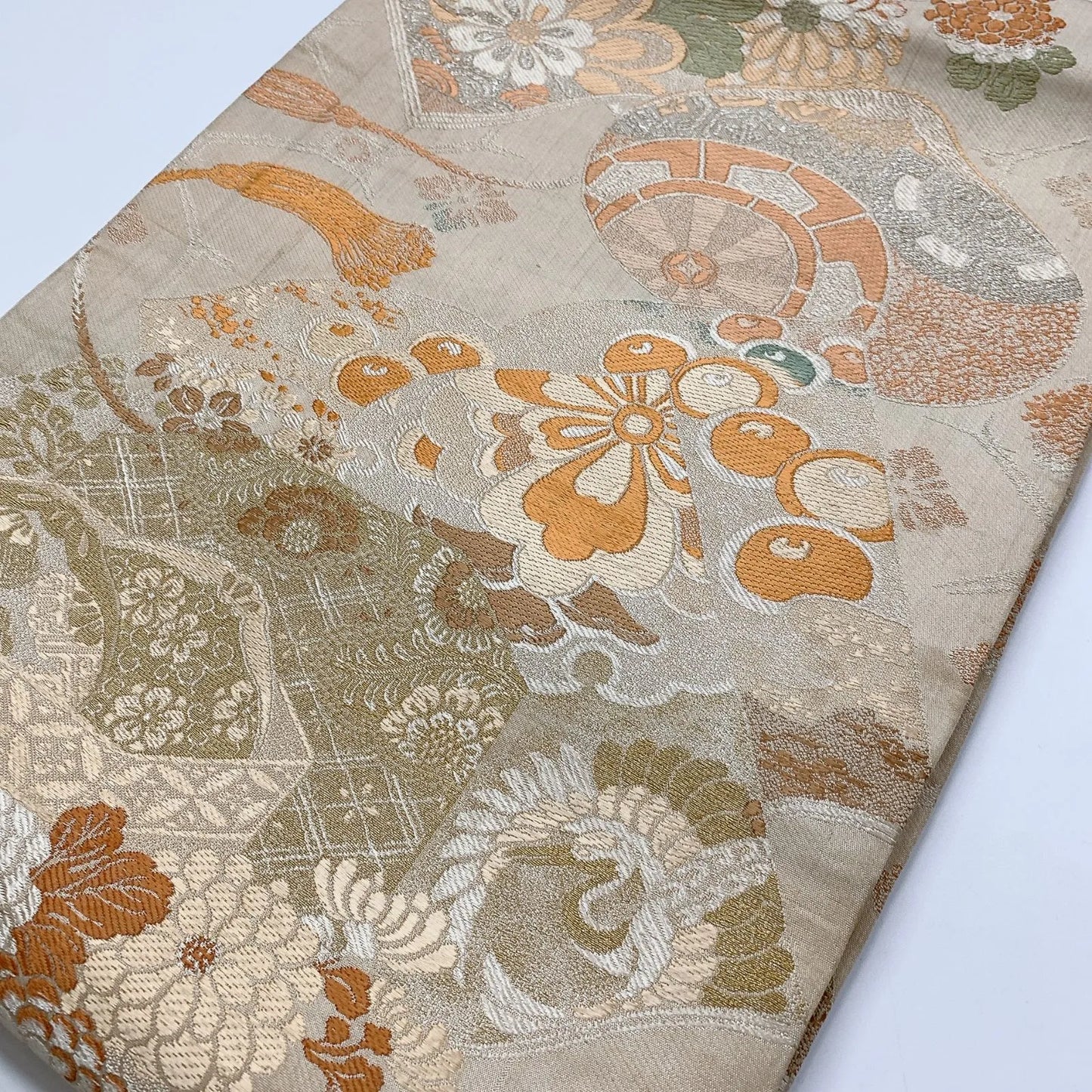 7330# Japanese Antique Fukuro Obi Belt Kimono Fabric Silk All-over pattern