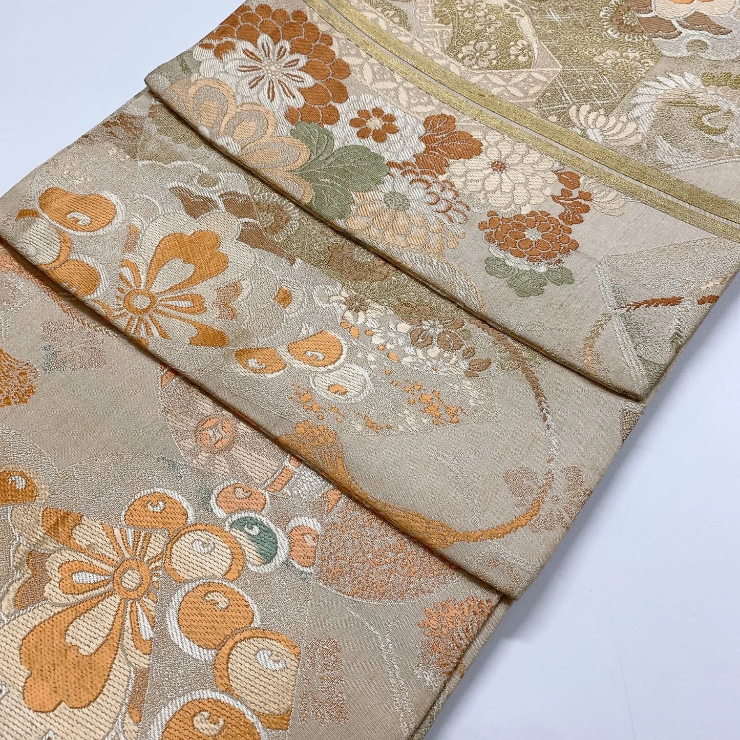 7330# Japanese Antique Fukuro Obi Belt Kimono Fabric Silk All-over pattern