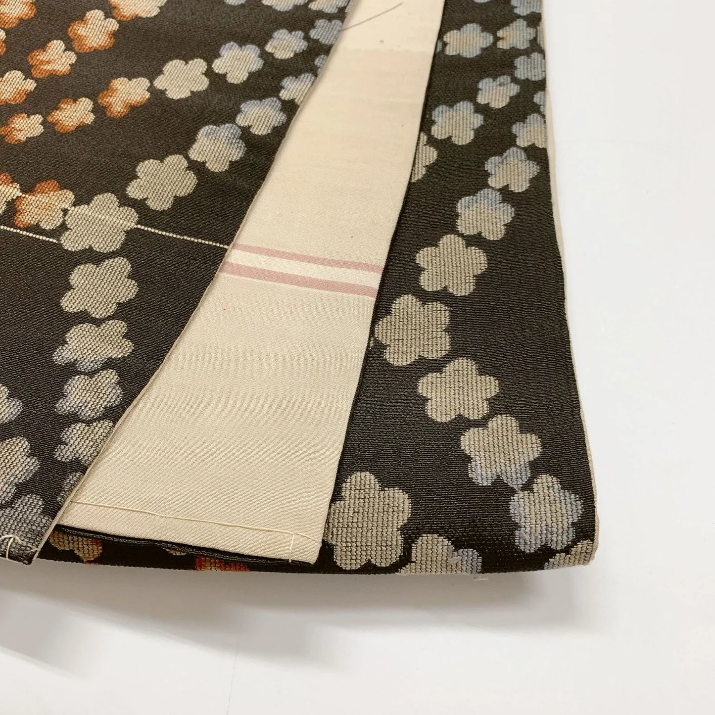 7331# Japanese Antique Fukuro Obi Belt Kimono Fabric Silk Double-sided Black