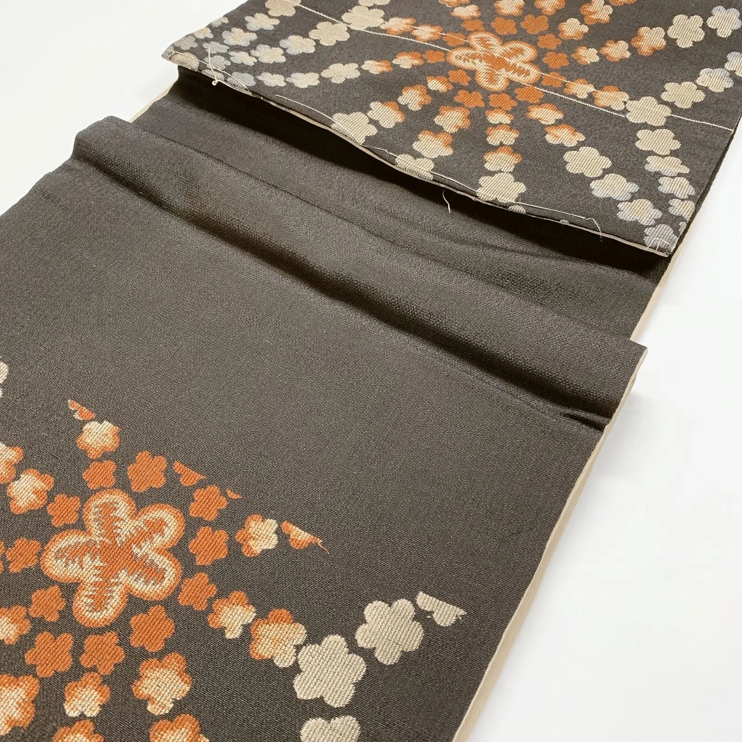 7331# Japanese Antique Fukuro Obi Belt Kimono Fabric Silk Double-sided Black